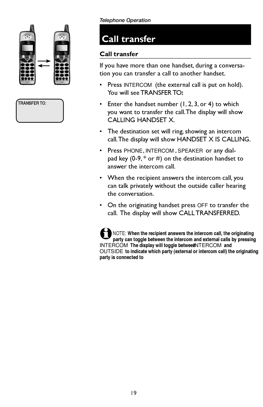 AT&T E5926, E5947B, E5937B, E5927B, E1937B user manual Call transfer 