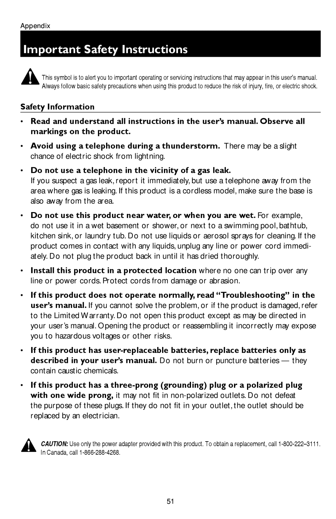 AT&T E5947B, E5937B, E5927B, E5926, E1937B user manual Important Safety Instructions 