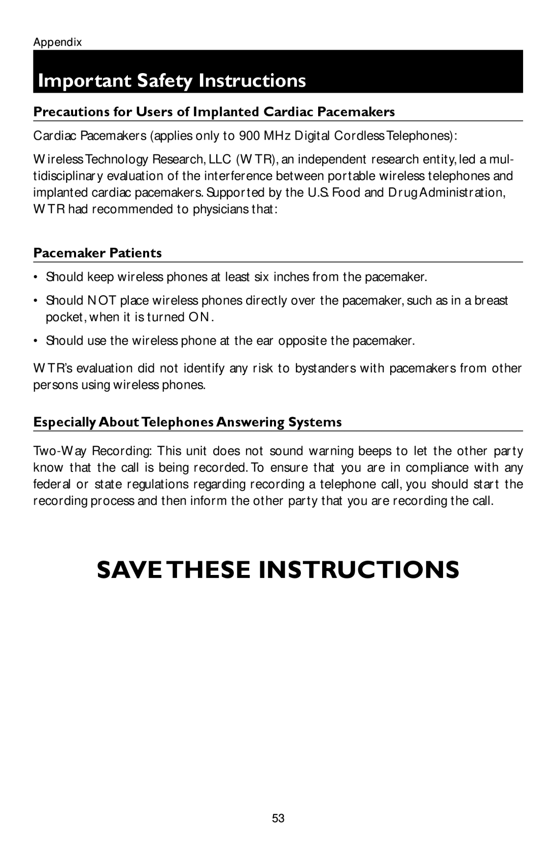 AT&T E5927B, E5947B, E5937B, E5926, E1937B Precautions for Users of Implanted Cardiac Pacemakers, Pacemaker Patients 