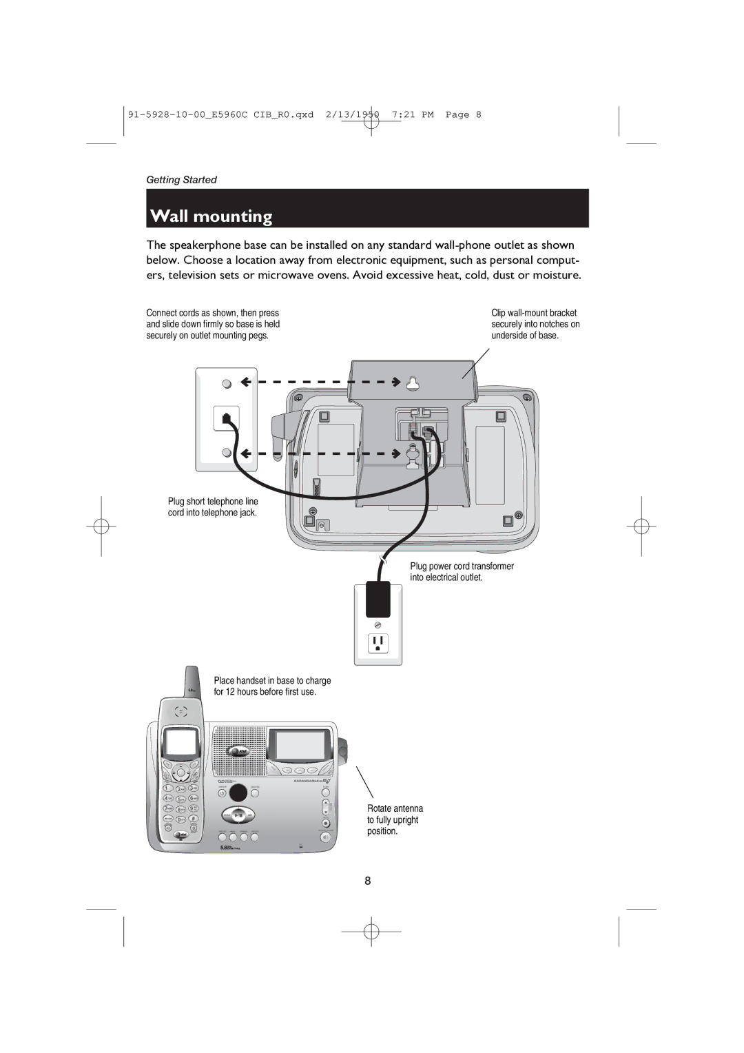 AT&T E5960 user manual Wall mounting 