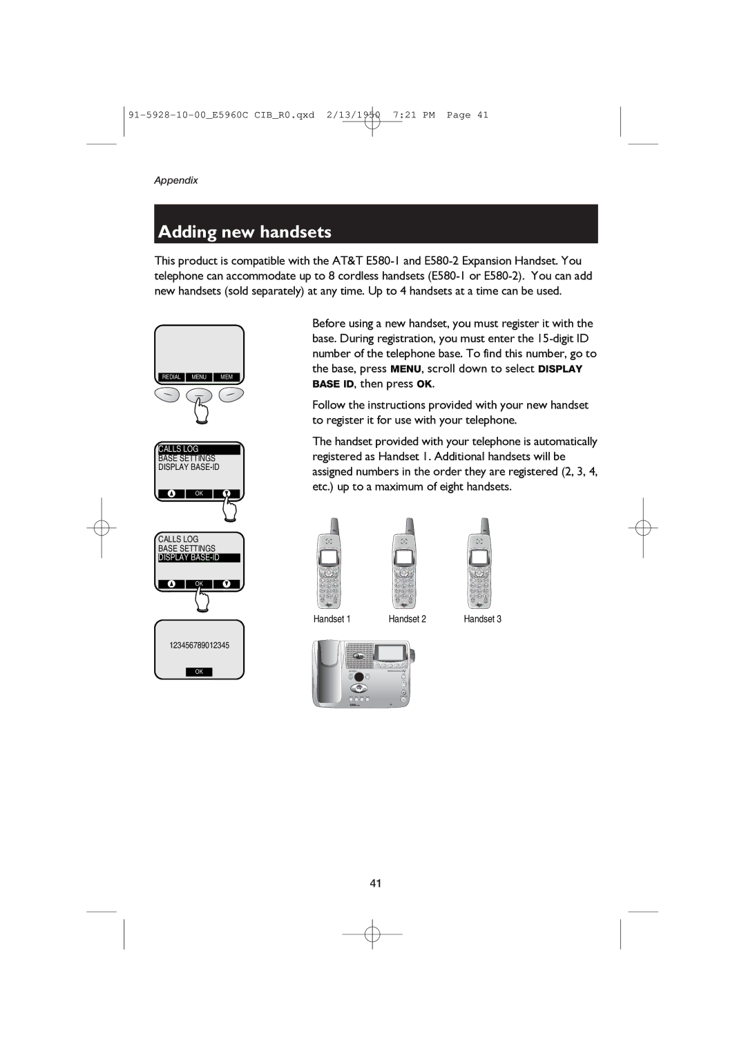 AT&T E5960 user manual Adding new handsets 