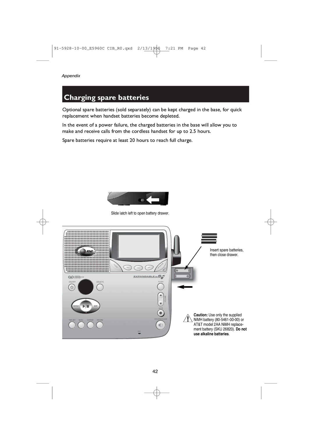 AT&T E5960 user manual Charging spare batteries 