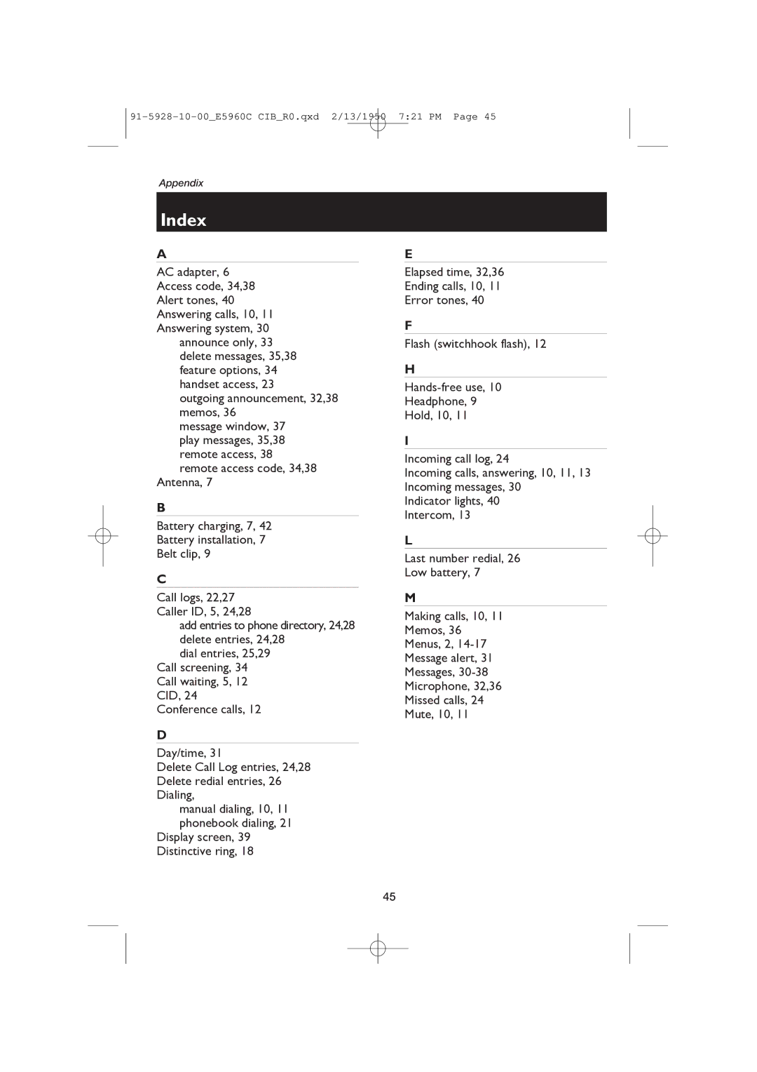 AT&T E5960 user manual Index 