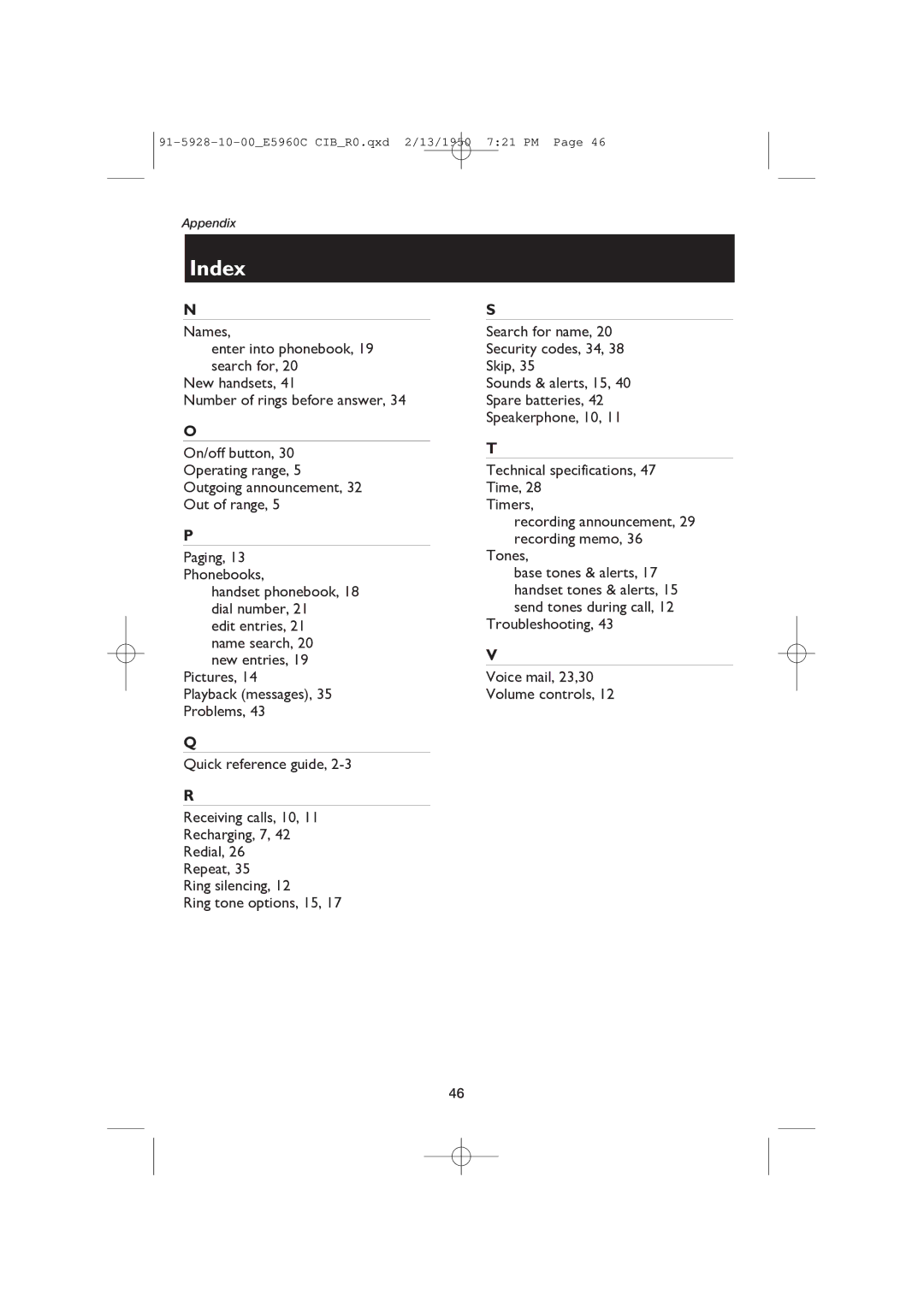 AT&T E5960C user manual Index 