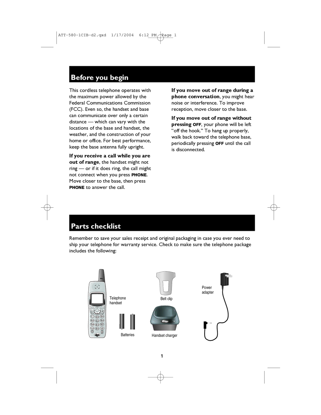 AT&T E5960C user manual Telephone, Handset Batteries 