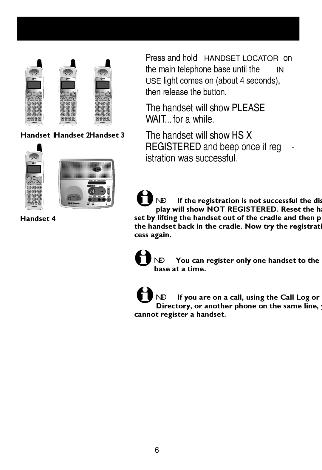 AT&T E597-1 user manual Handset 1 Handset 2 Handset 