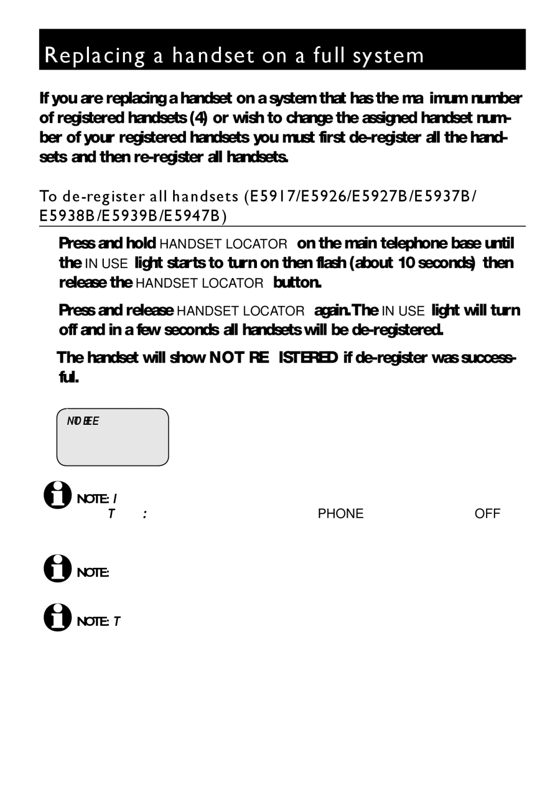 AT&T E597-1 user manual Replacing a handset on a full system 