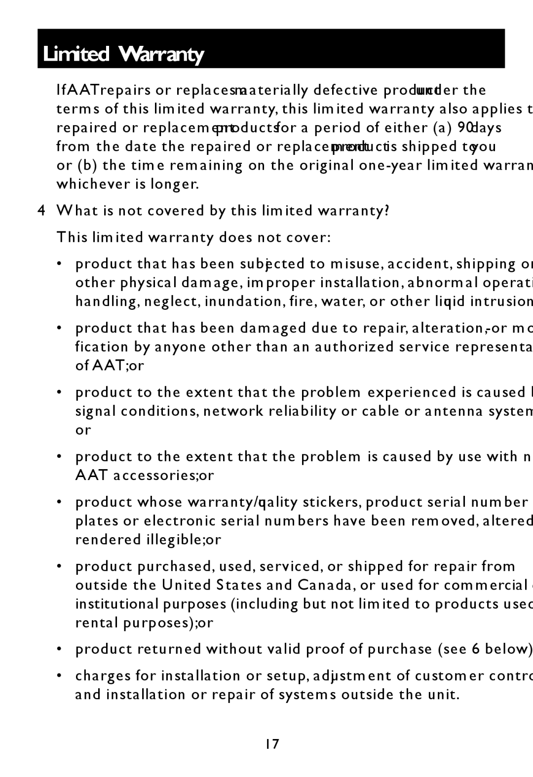 AT&T E597-1 user manual Limited Warranty 