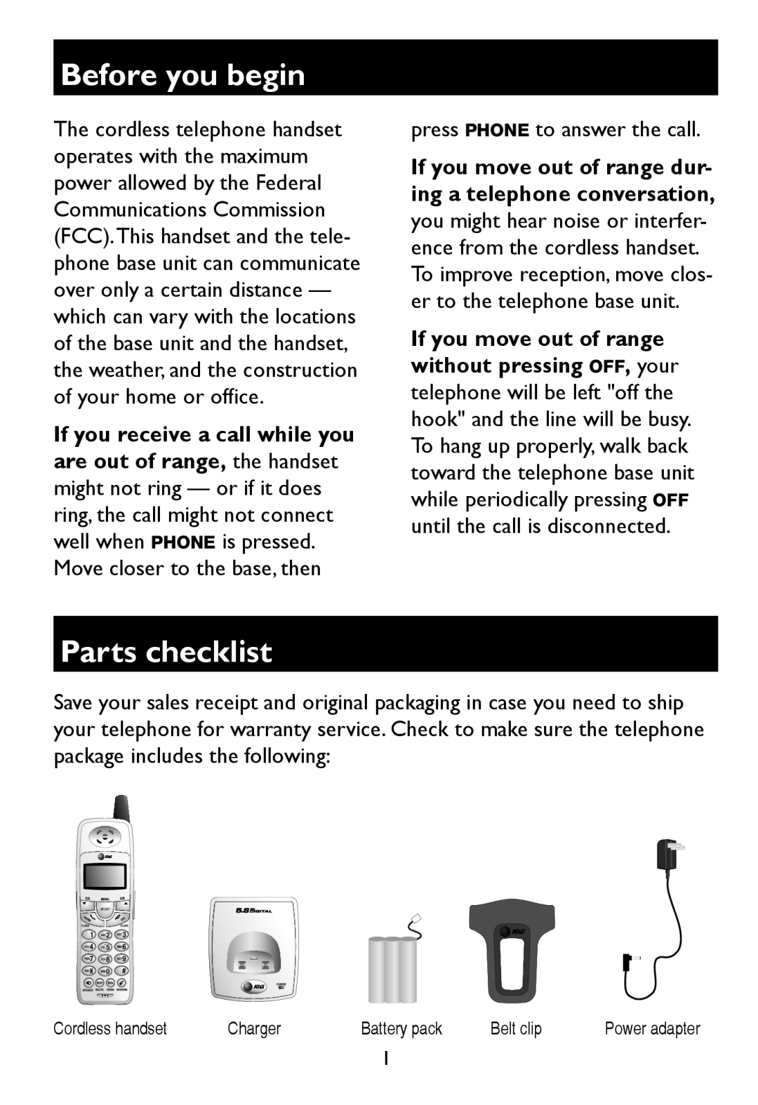 AT&T E597-1 user manual Before you begin, Parts checklist 