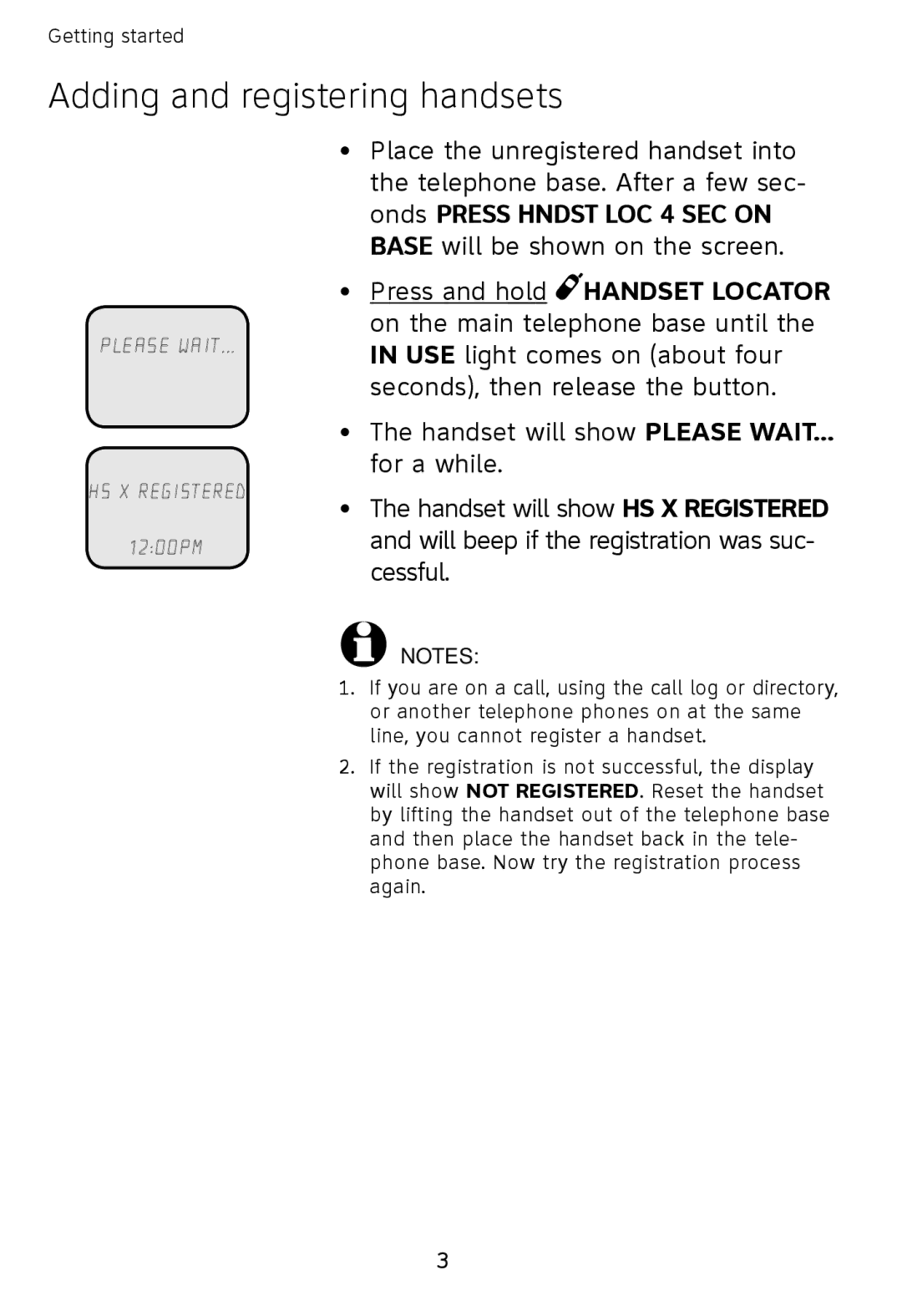 AT&T E598-1 quick start Please Wait HS X Registered 