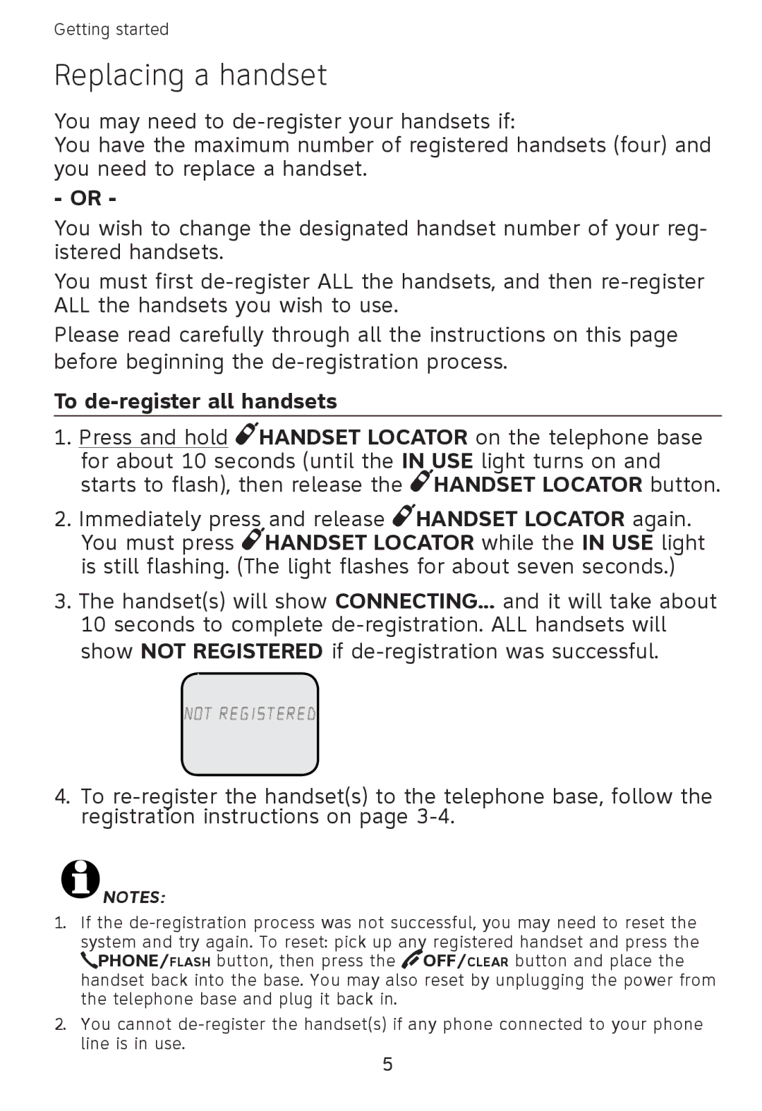 AT&T E598-2 quick start Replacing a handset, To de-register all handsets 