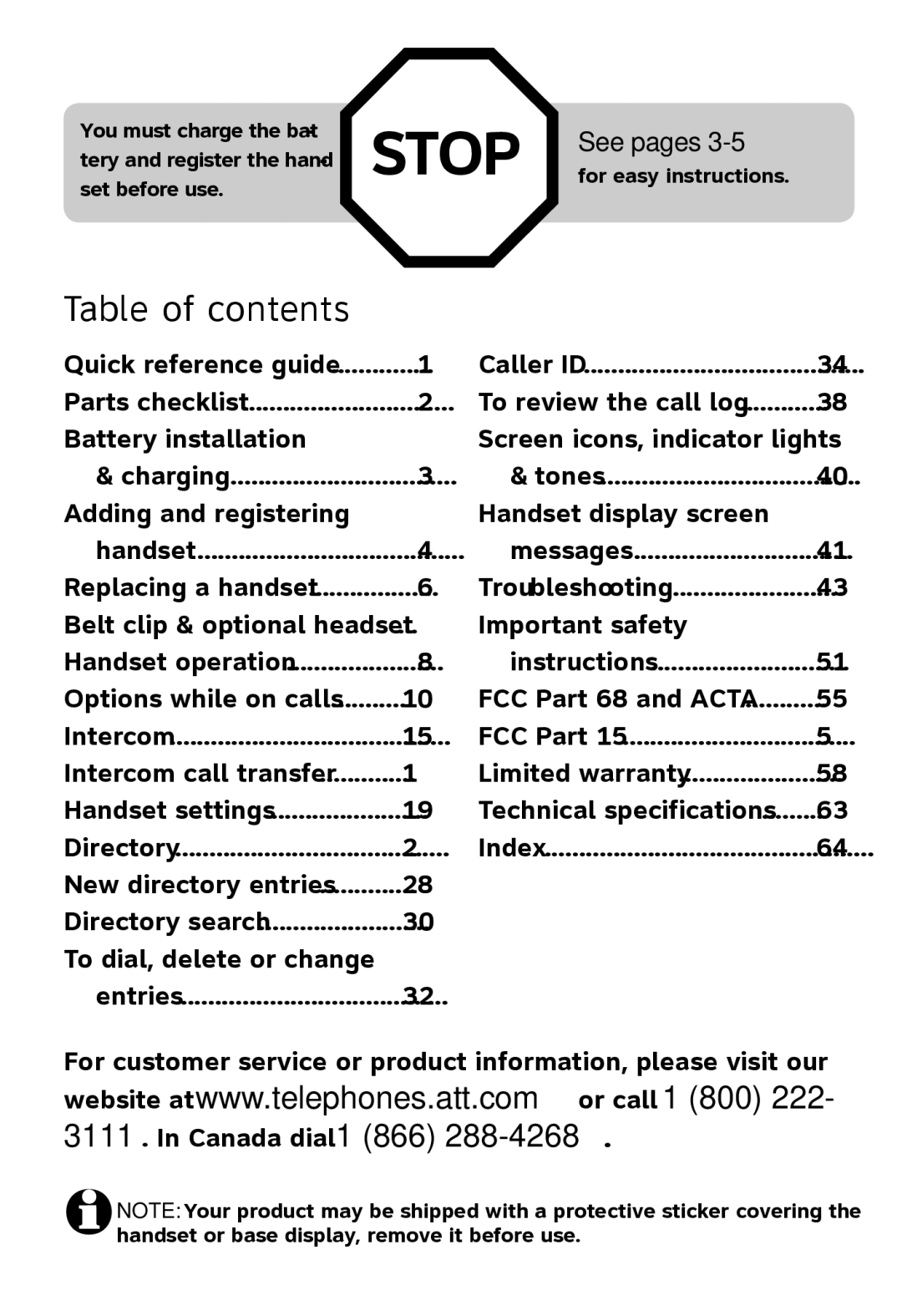 AT&T E5924B, E6001, E6002B, E5923B, E5922B user manual Stop, Table of contents 