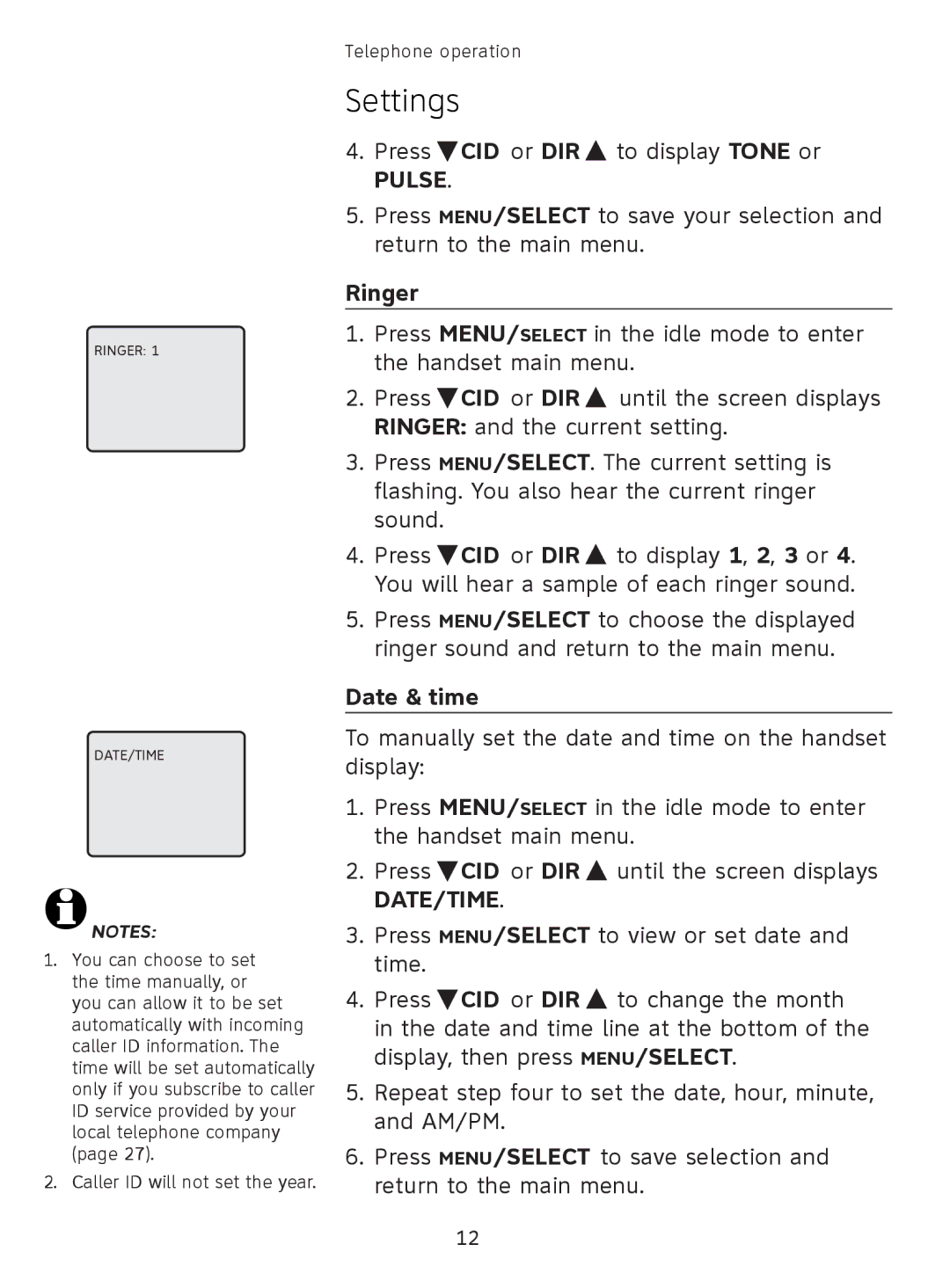 AT&T EL41108 user manual Pulse, Ringer, Date & time 