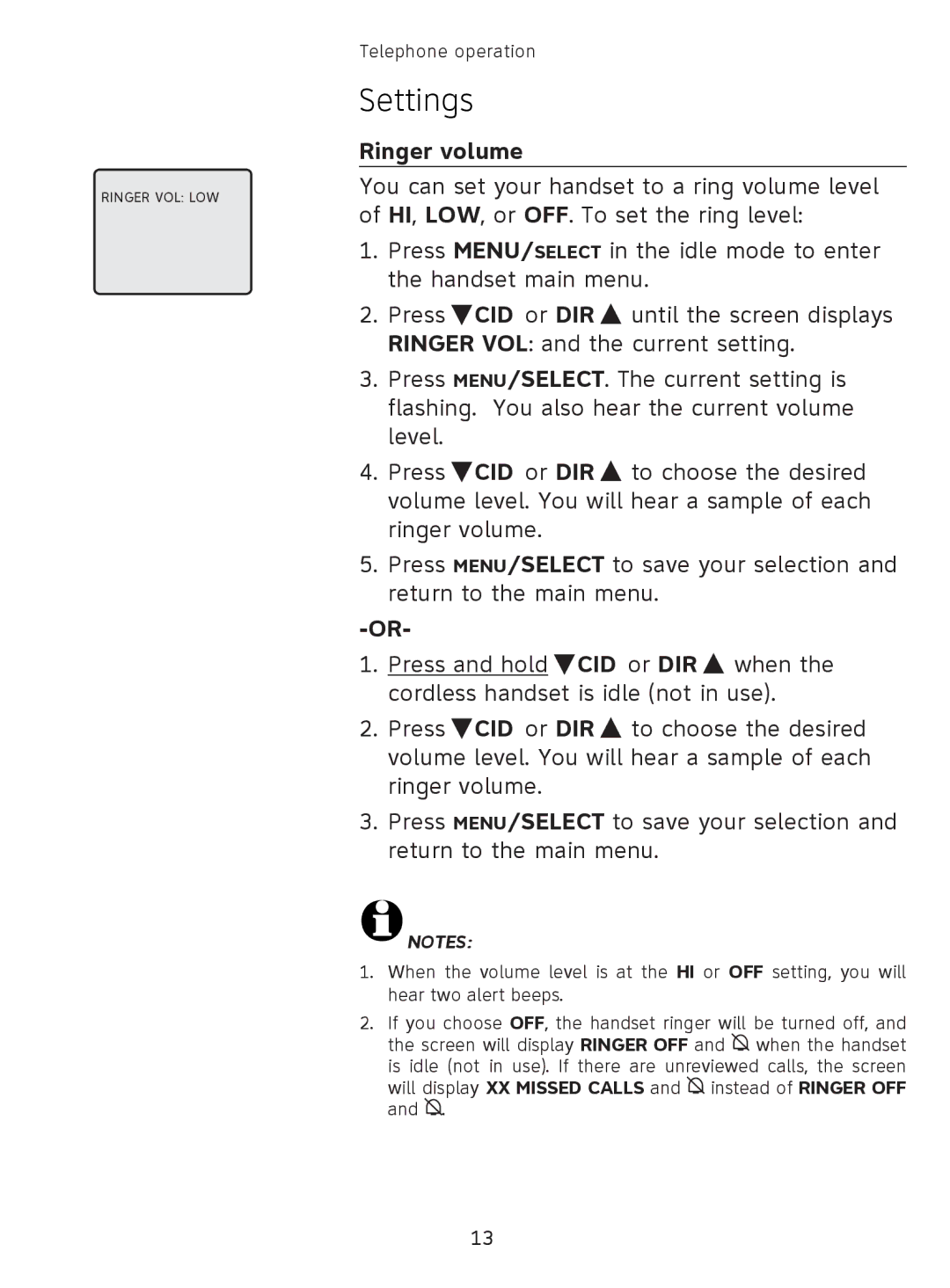 AT&T EL41108 user manual Ringer volume 