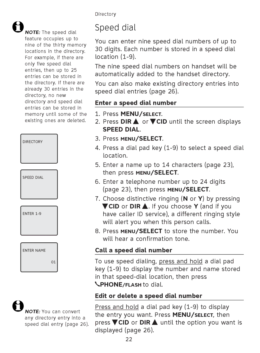 AT&T EL41108 user manual Speed dial, Enter a speed dial number, Speed Dial, Call a speed dial number 