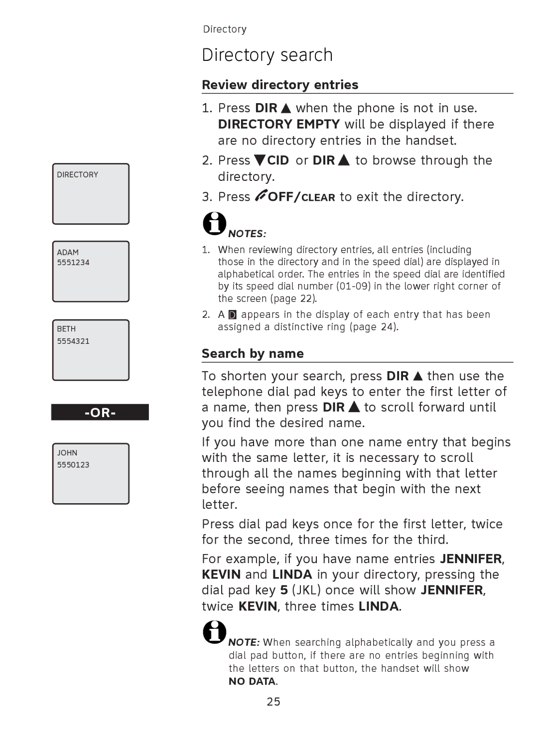 AT&T EL41108 user manual Directory search, Review directory entries, Search by name 