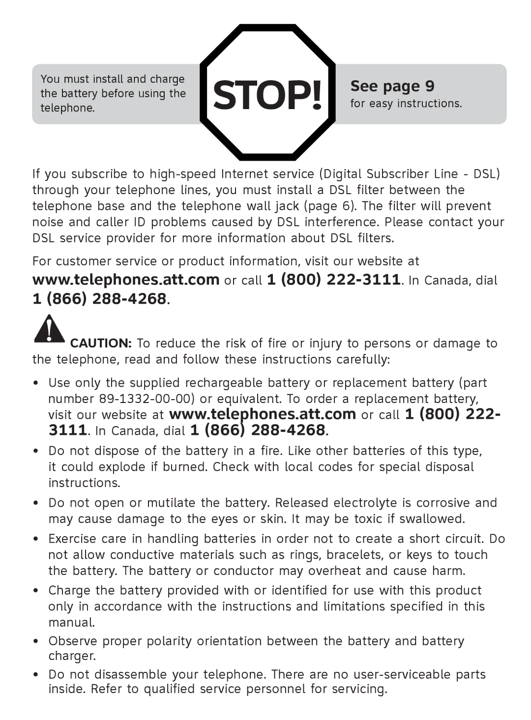 AT&T EL41108 user manual Stop 