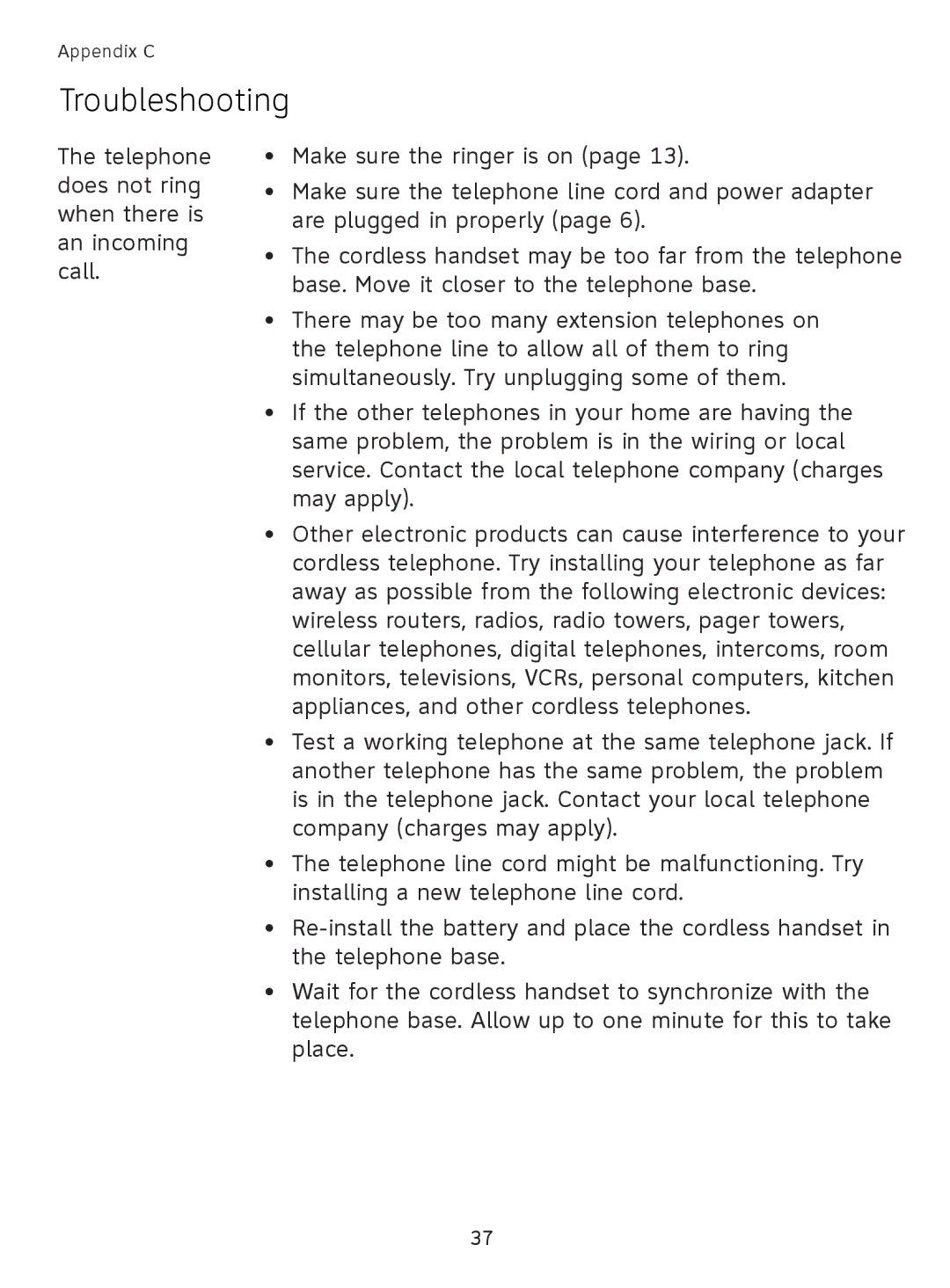 AT&T EL41108 user manual Troubleshooting 