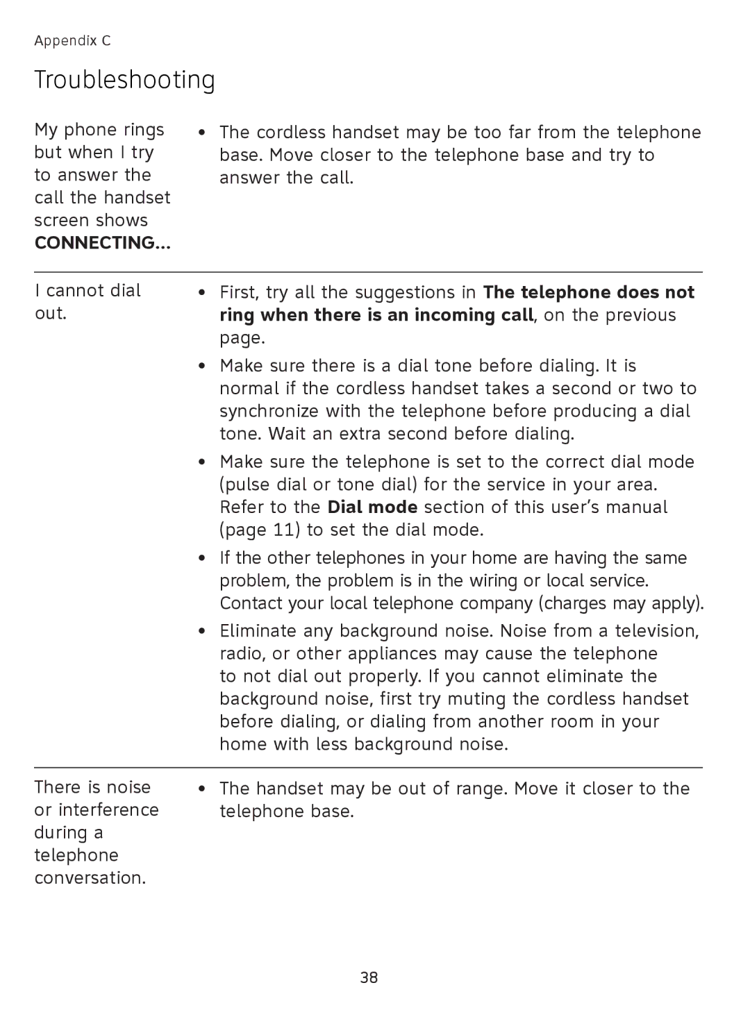 AT&T EL41108 user manual Connecting…, Ring when there is an incoming call, on the previous 