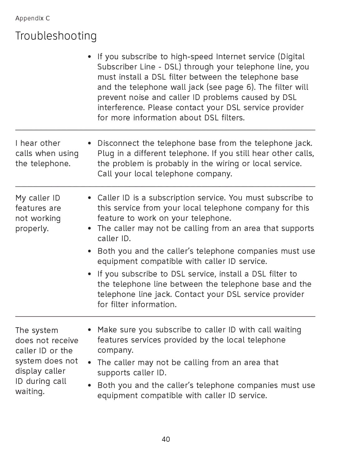 AT&T EL41108 user manual Troubleshooting 