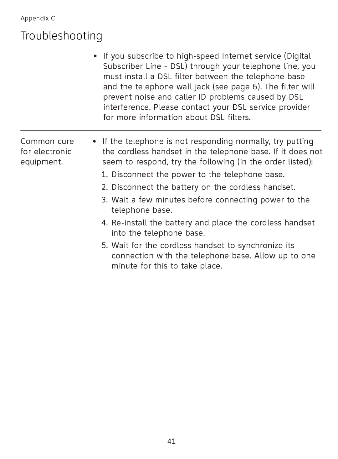 AT&T EL41108 user manual Troubleshooting 