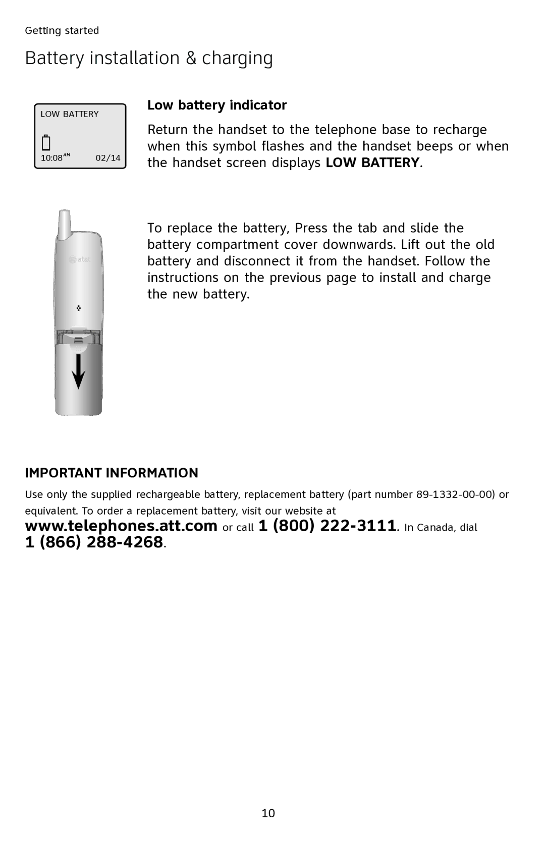 AT&T EL42108 user manual Low battery indicator, Important Information 