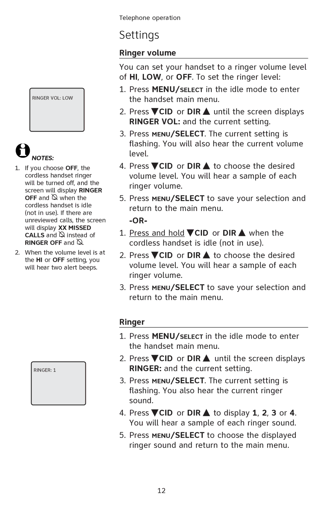 AT&T EL42108 user manual Ringer volume 