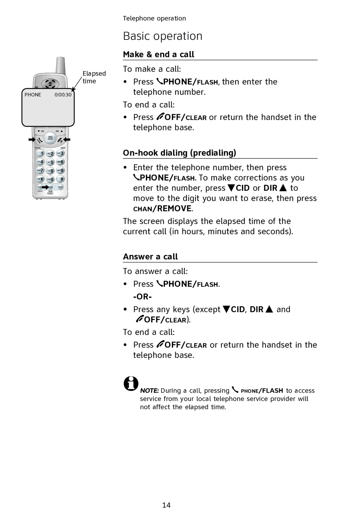 AT&T EL42108 user manual Basic operation, Make & end a call, On-hook dialing predialing, Answer a call 