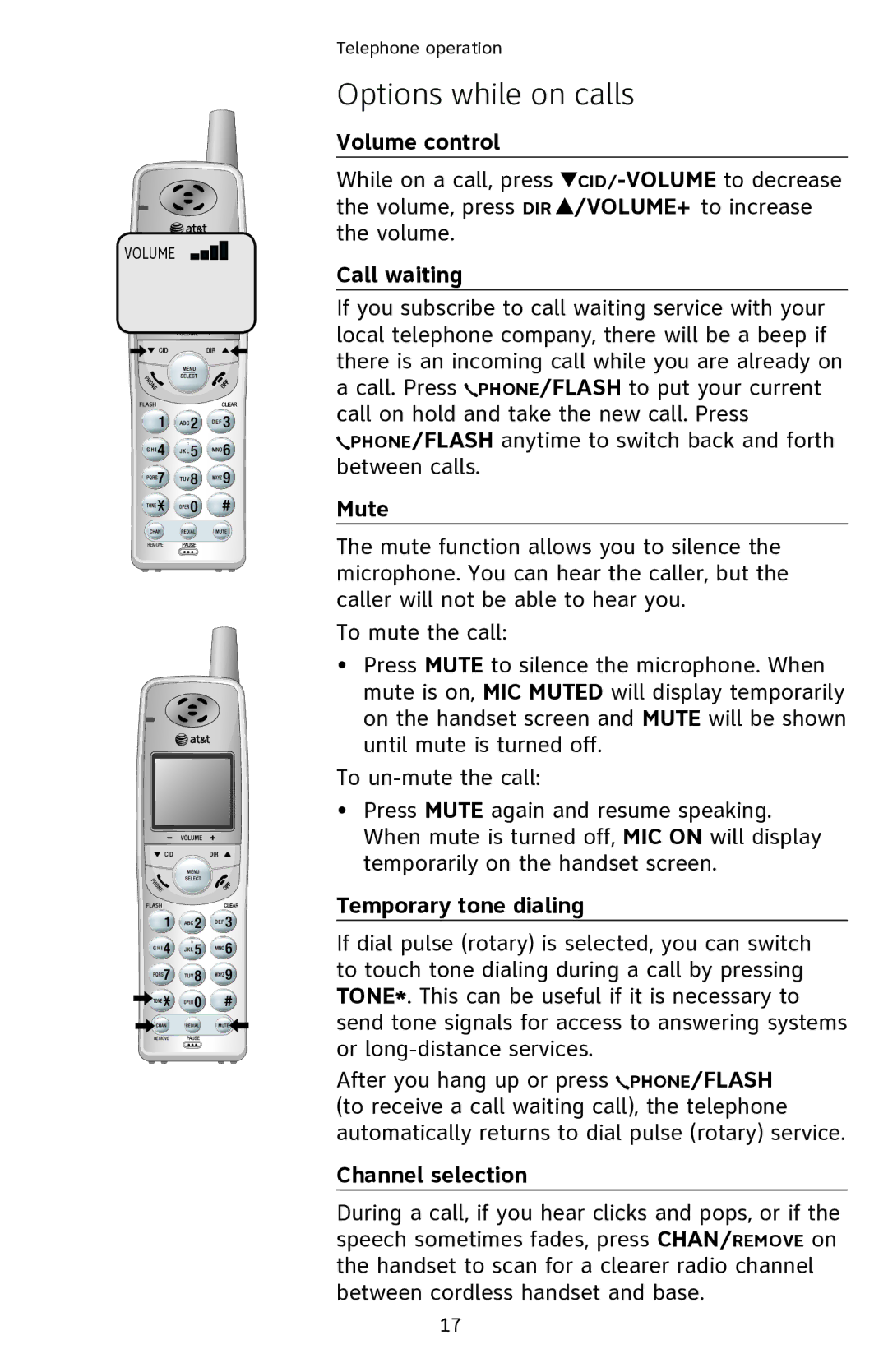 AT&T EL42108 user manual Options while on calls 