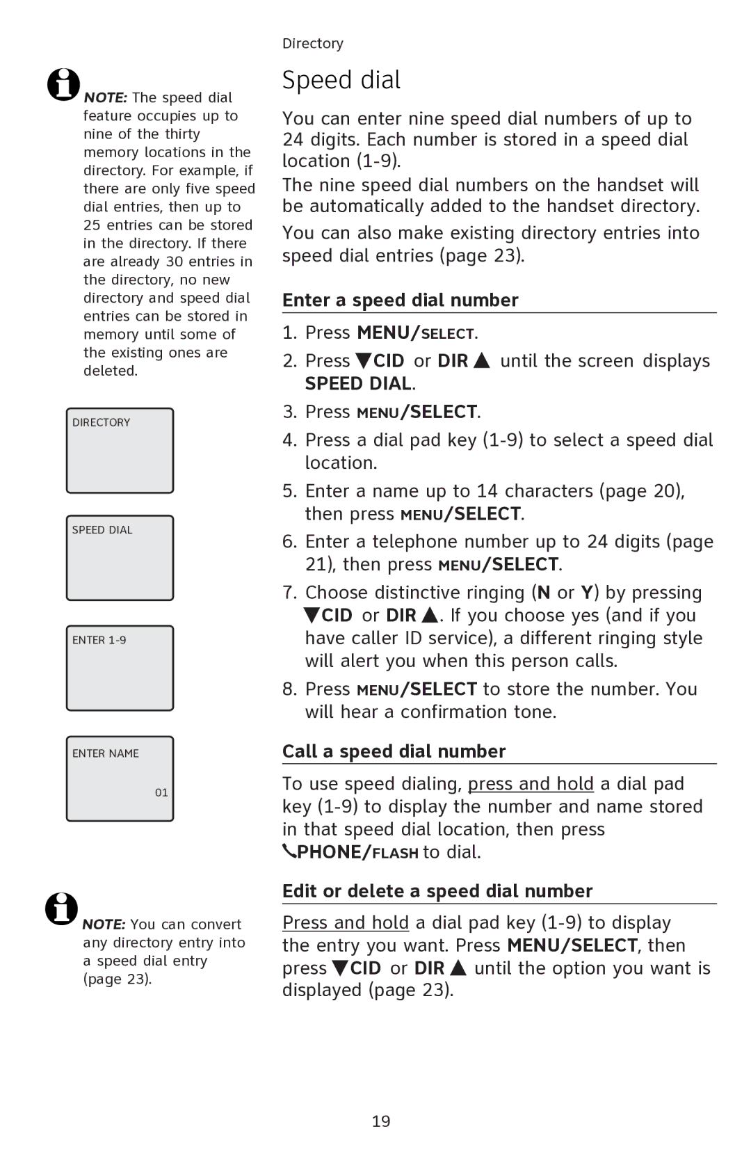 AT&T EL42108 user manual Speed dial, Enter a speed dial number, Speed Dial, Call a speed dial number 