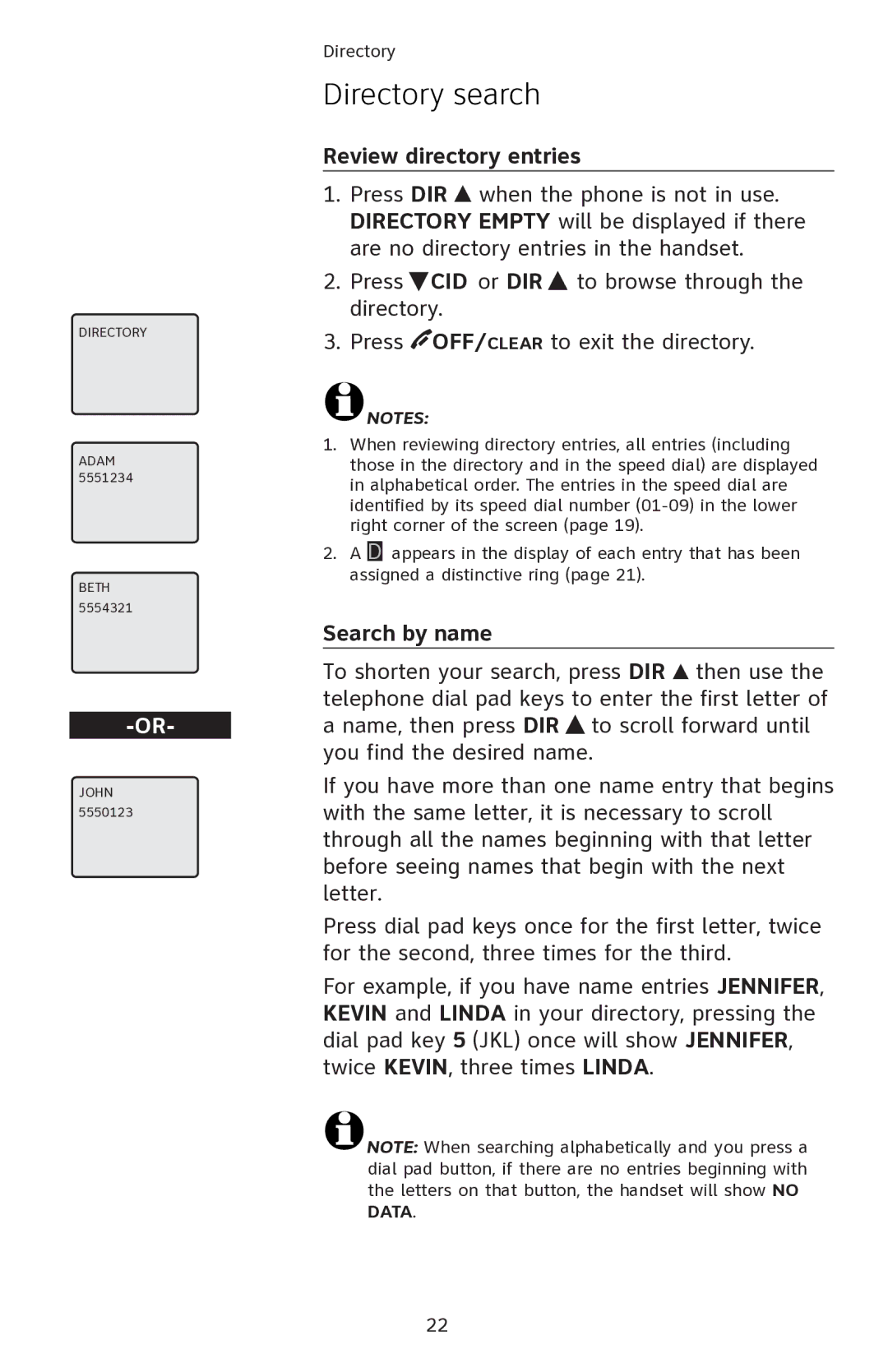 AT&T EL42108 user manual Directory search, Review directory entries, Search by name 