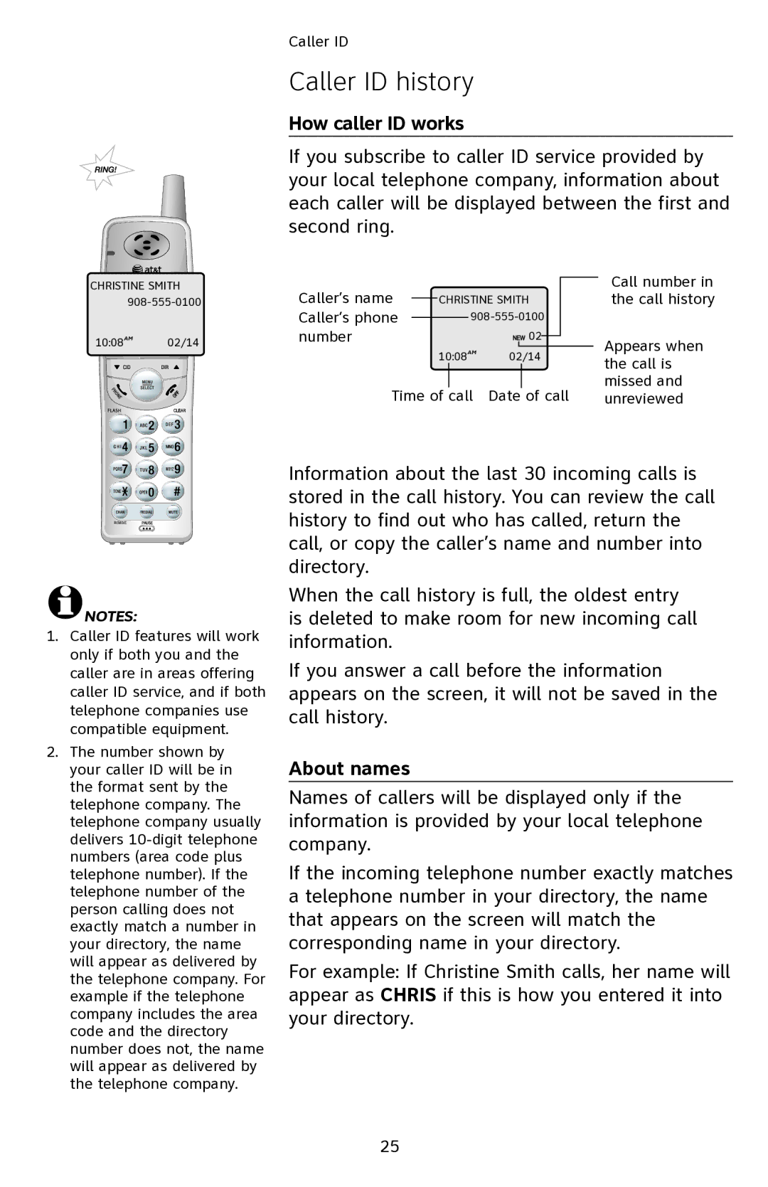 AT&T EL42108 user manual How caller ID works, About names 