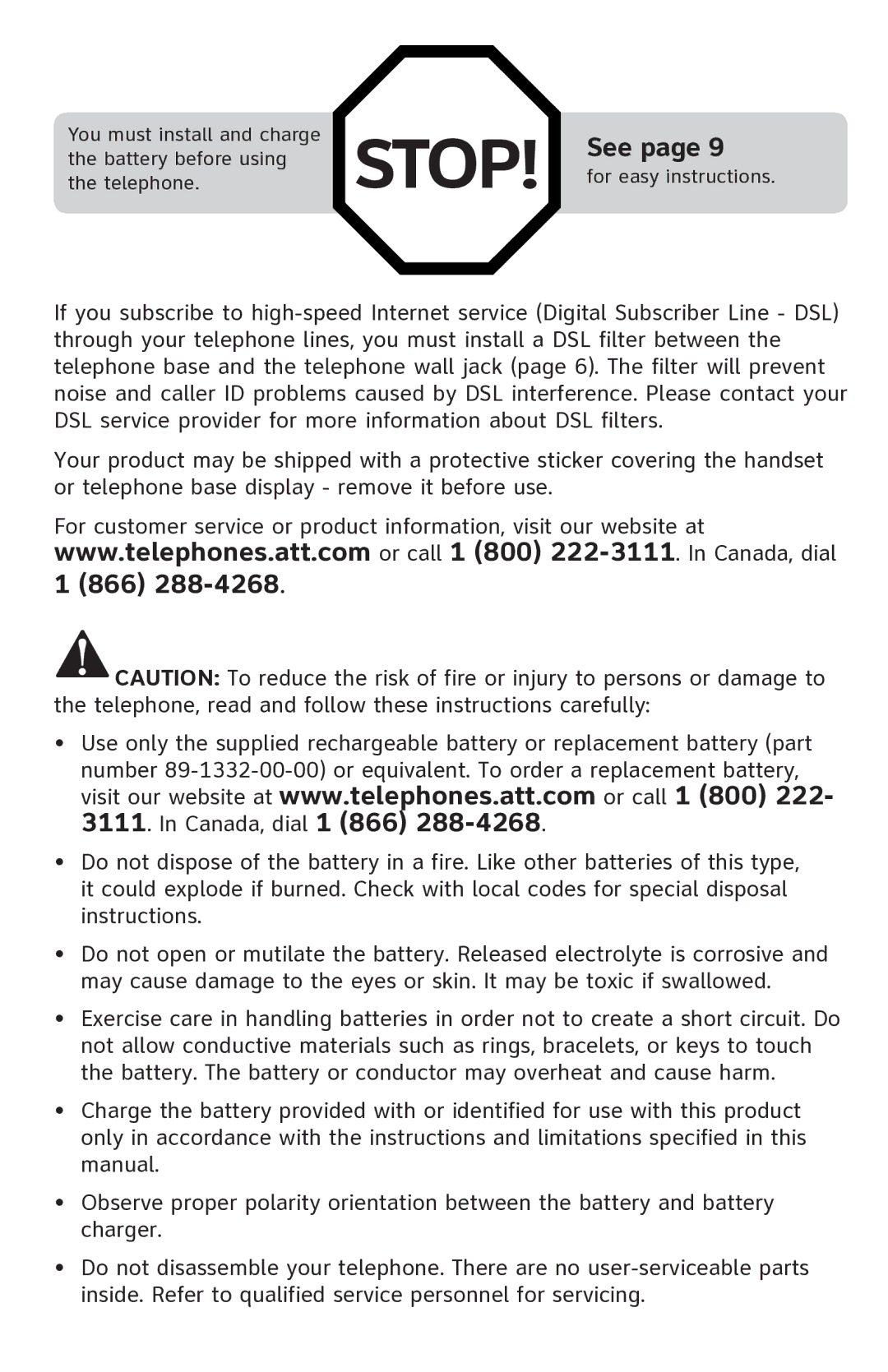 AT&T EL42108 user manual Stop 