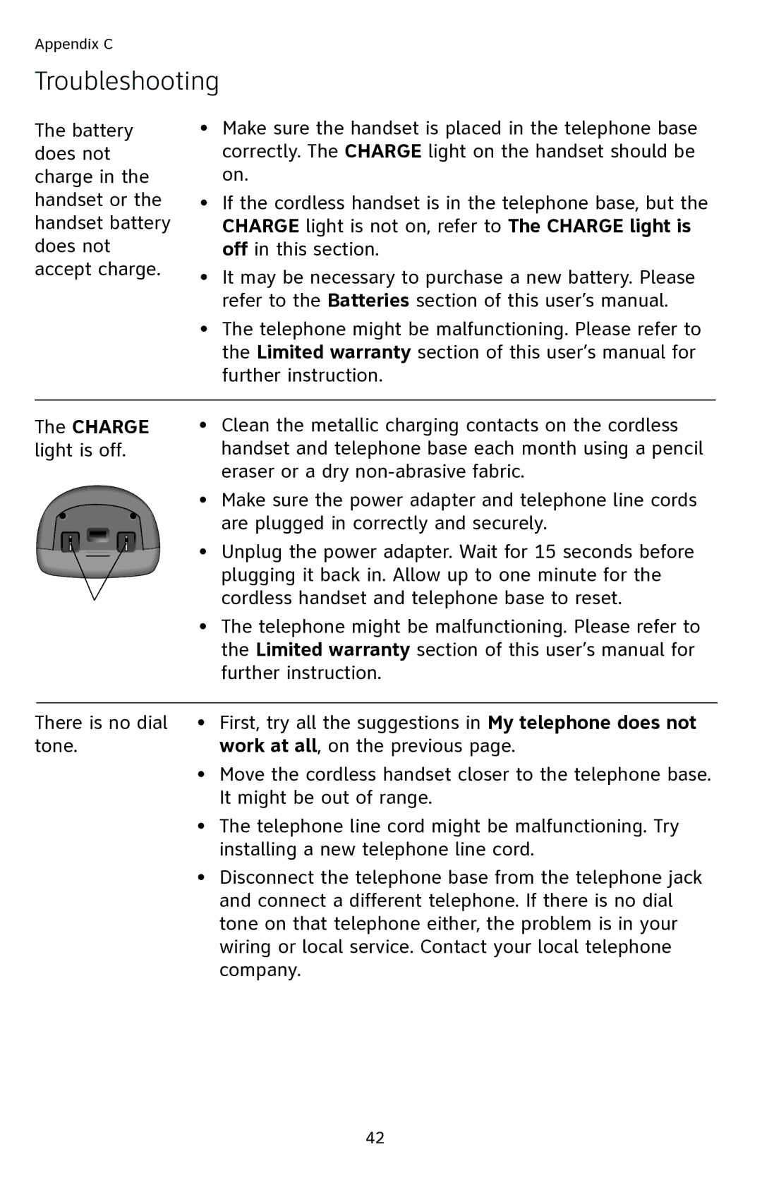 AT&T EL42108 user manual Charge light is off 