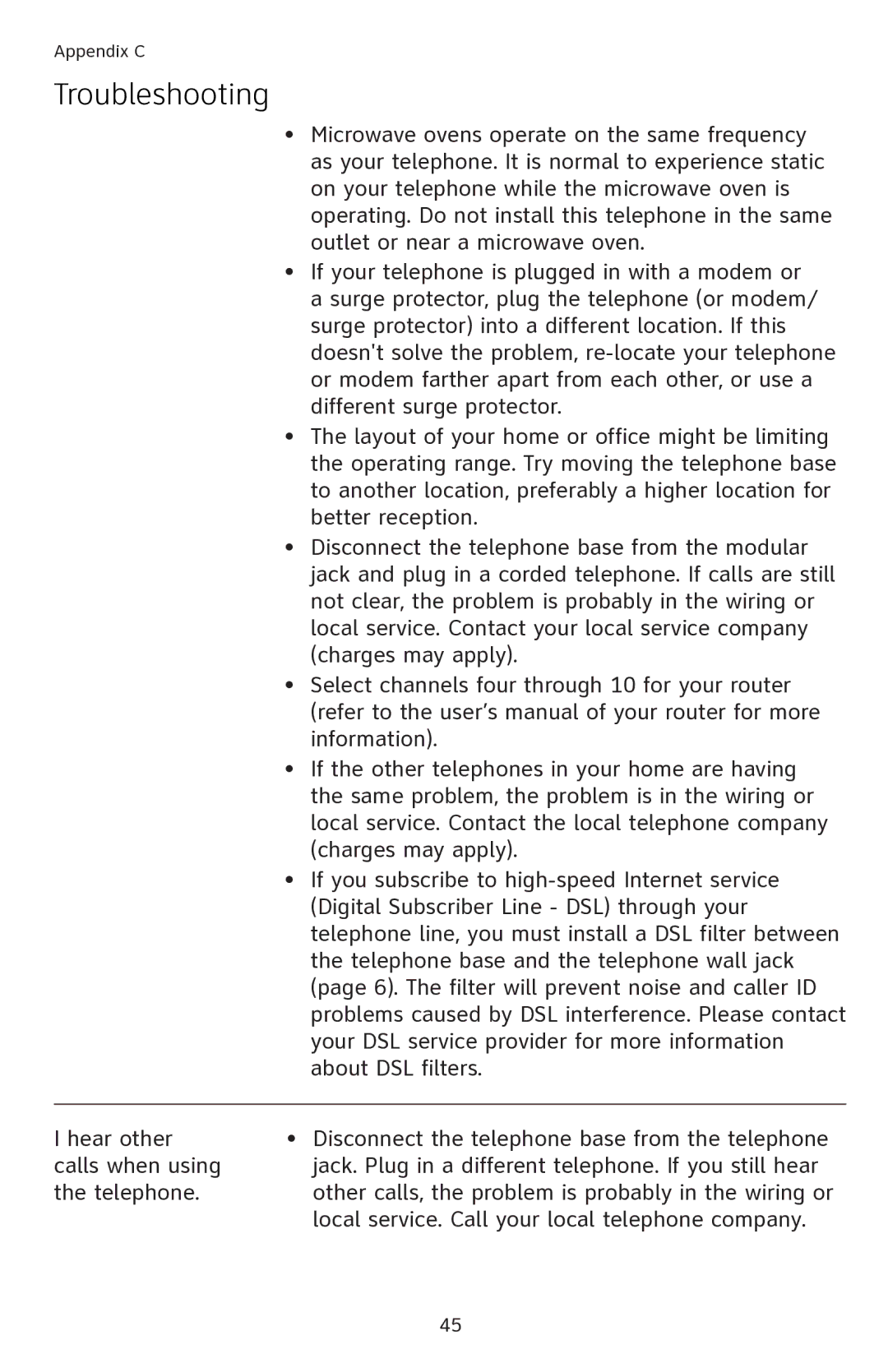 AT&T EL42108 user manual Troubleshooting 