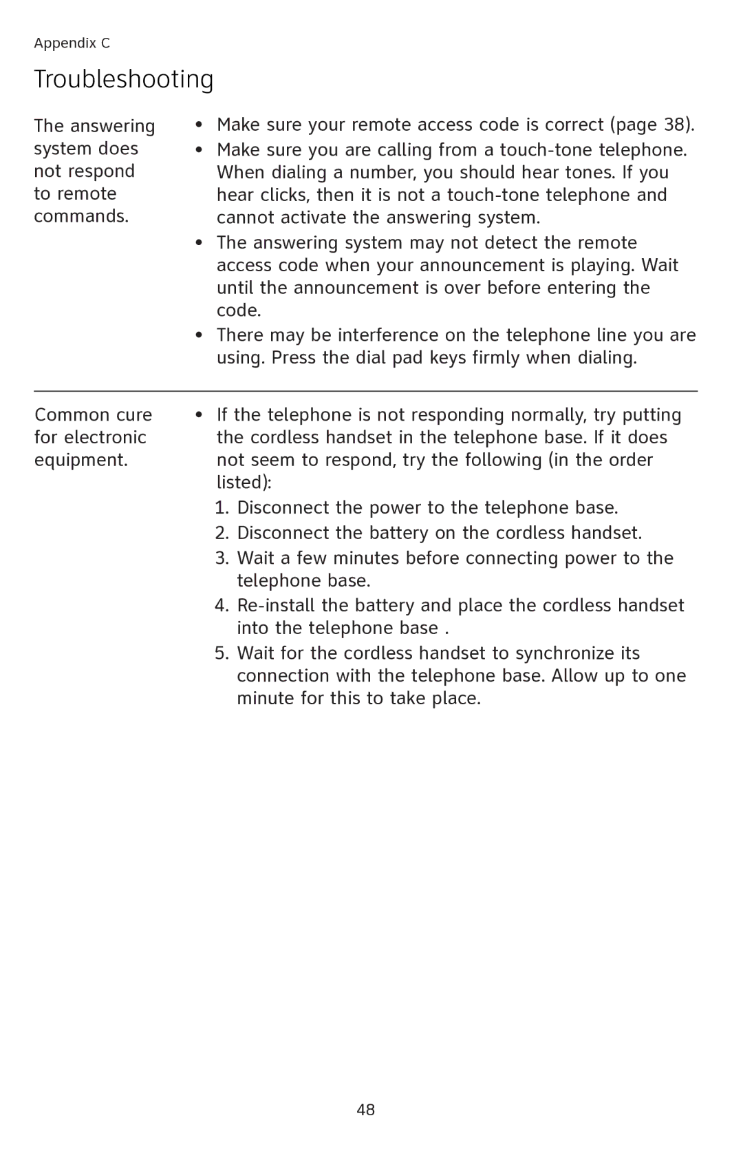 AT&T EL42108 user manual Troubleshooting 