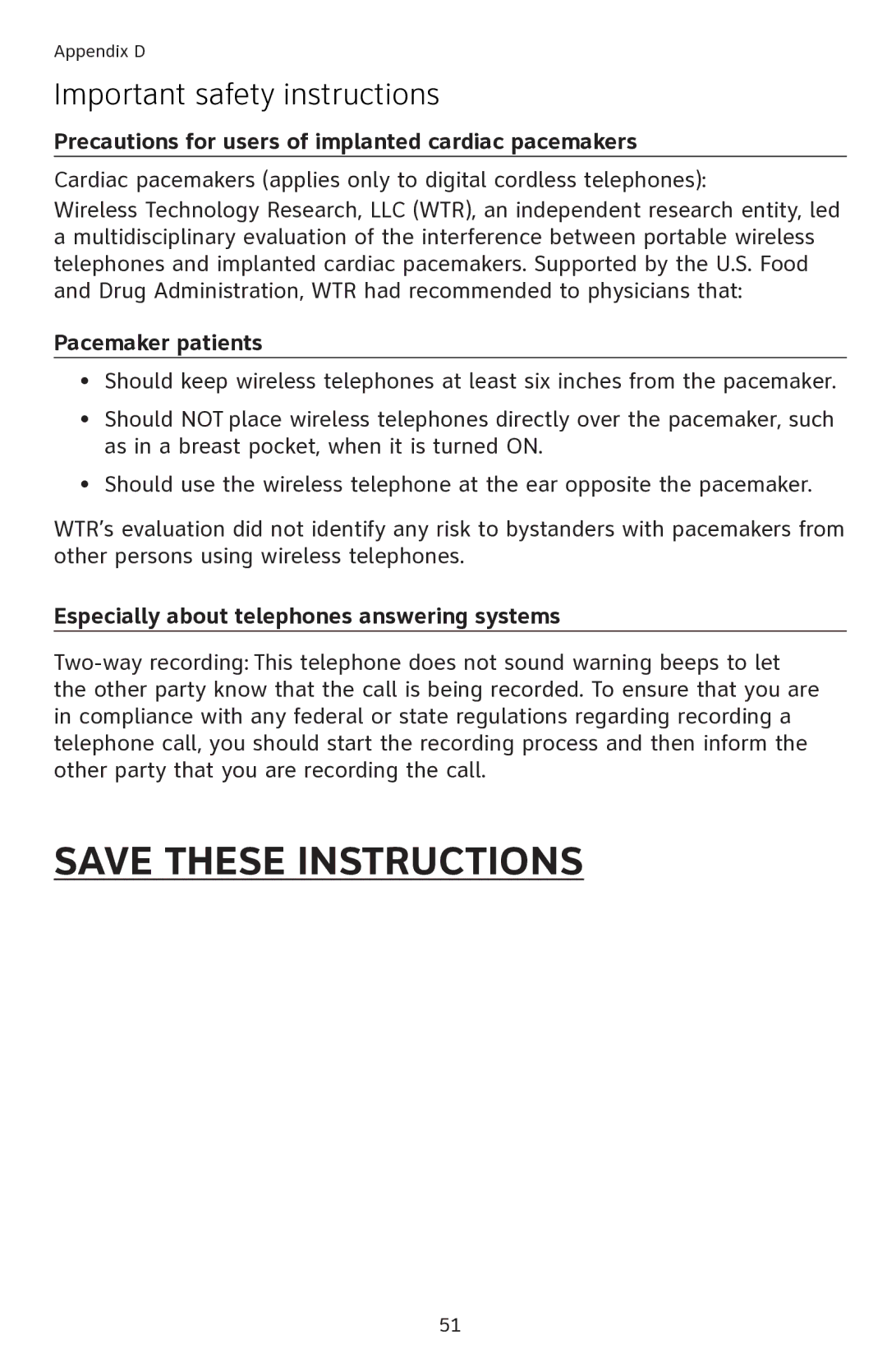 AT&T EL42108 user manual Precautions for users of implanted cardiac pacemakers, Pacemaker patients 