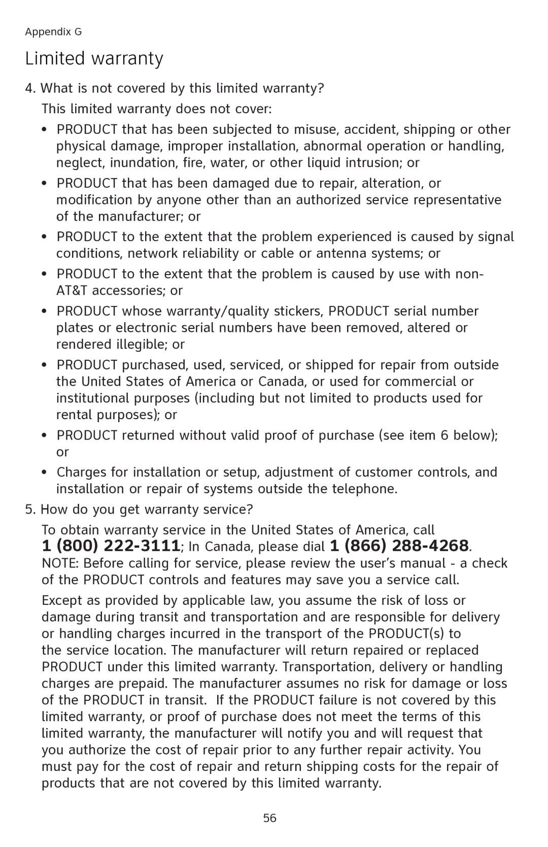 AT&T EL42108 user manual Limited warranty 