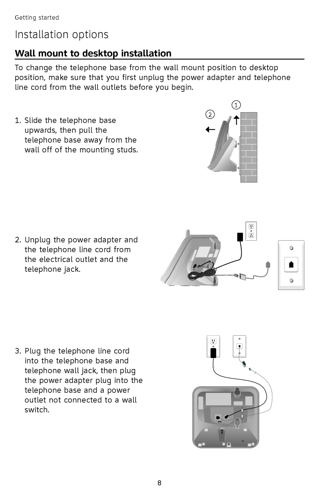 AT&T EL42208, EL42308, EL42258 user manual Wall mount to desktop installation 