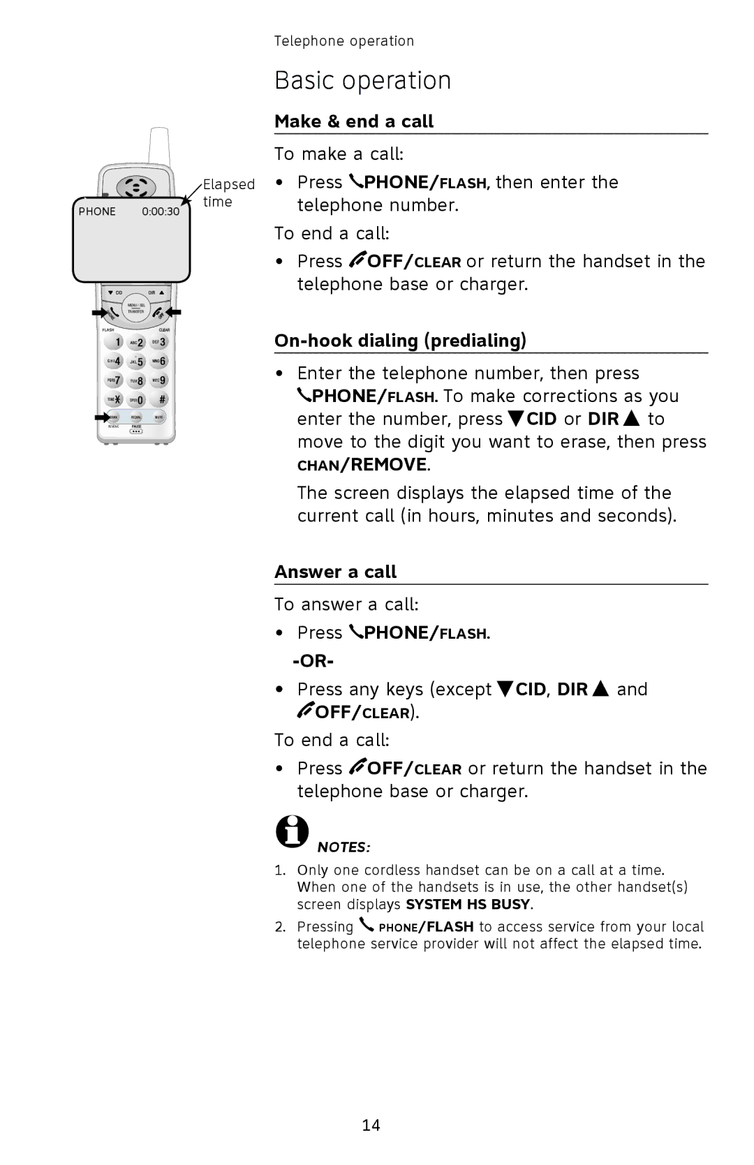 AT&T EL42208, EL42308, EL42258 user manual Basic operation, Make & end a call, On-hook dialing predialing, Answer a call 