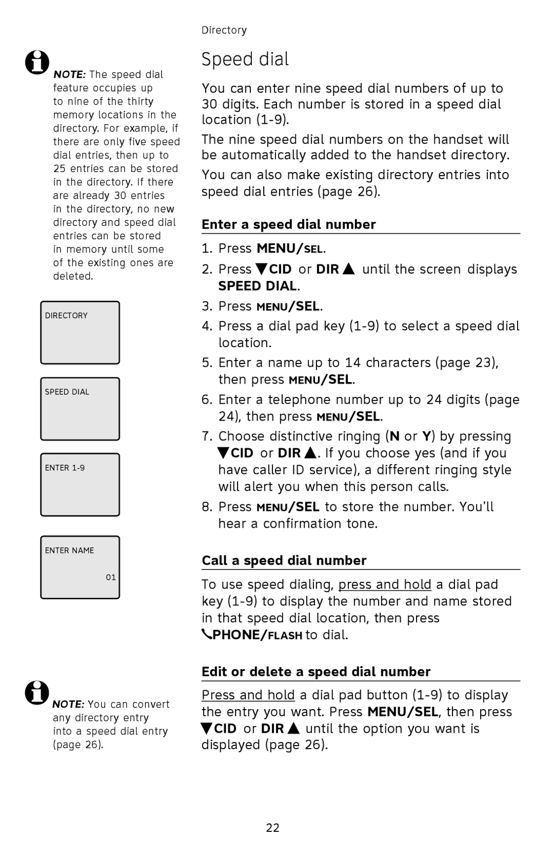 AT&T EL42258, EL42208, EL42308 user manual Speed dial, Enter a speed dial number, Speed Dial, Call a speed dial number 