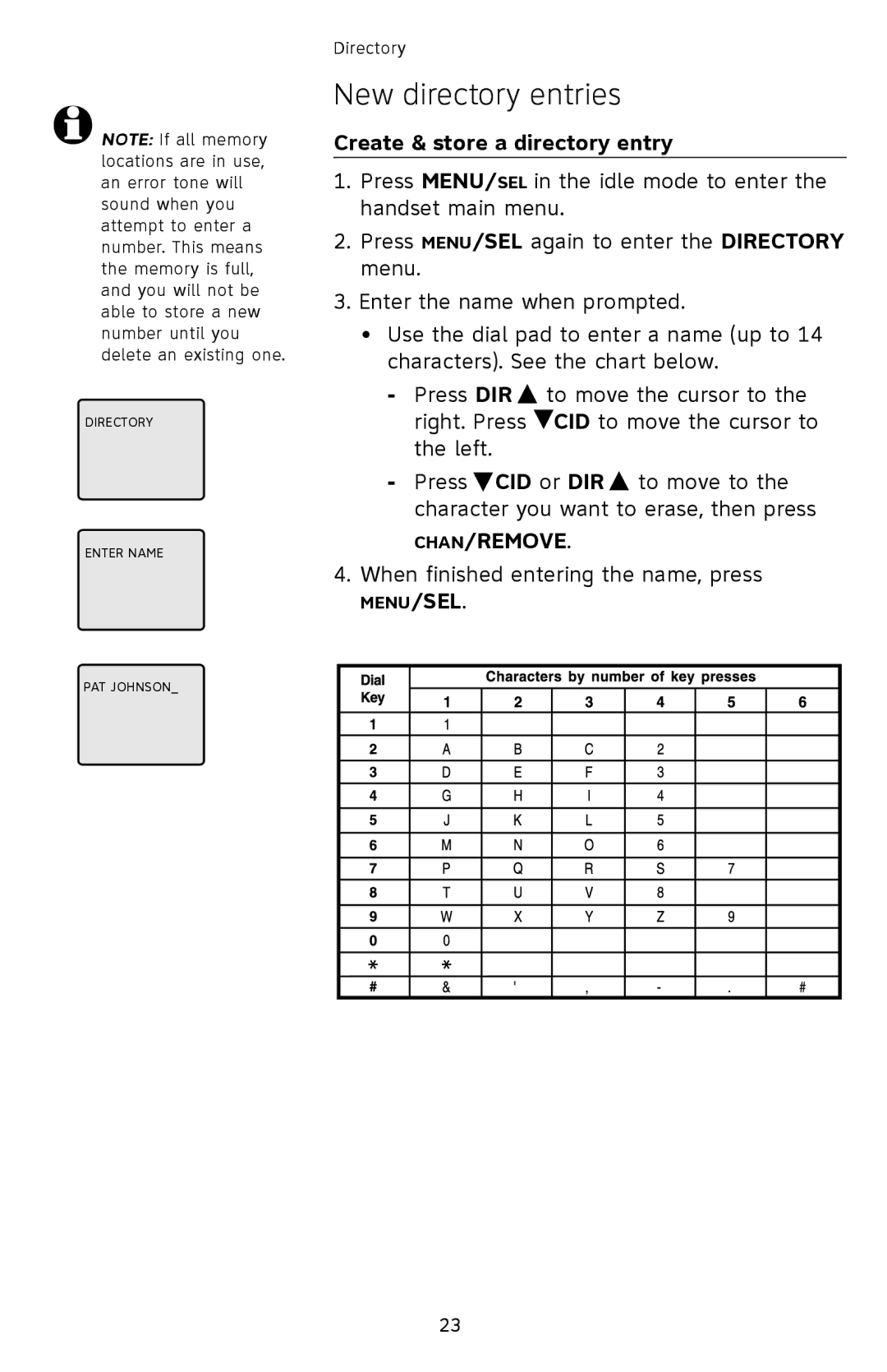 AT&T EL42208, EL42308, EL42258 user manual New directory entries, Create & store a directory entry 