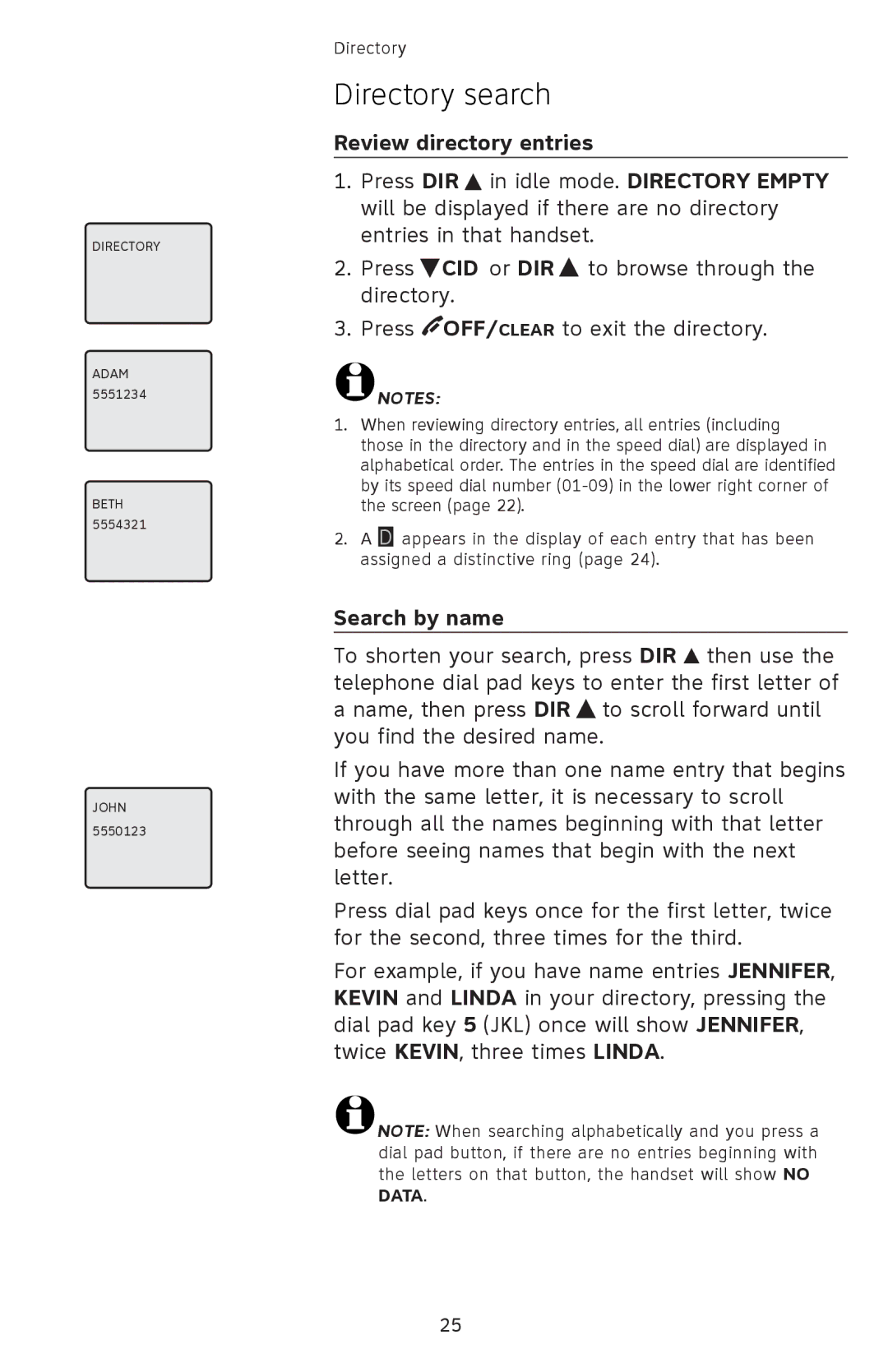 AT&T EL42258, EL42208, EL42308 user manual Directory search, Review directory entries, Search by name 