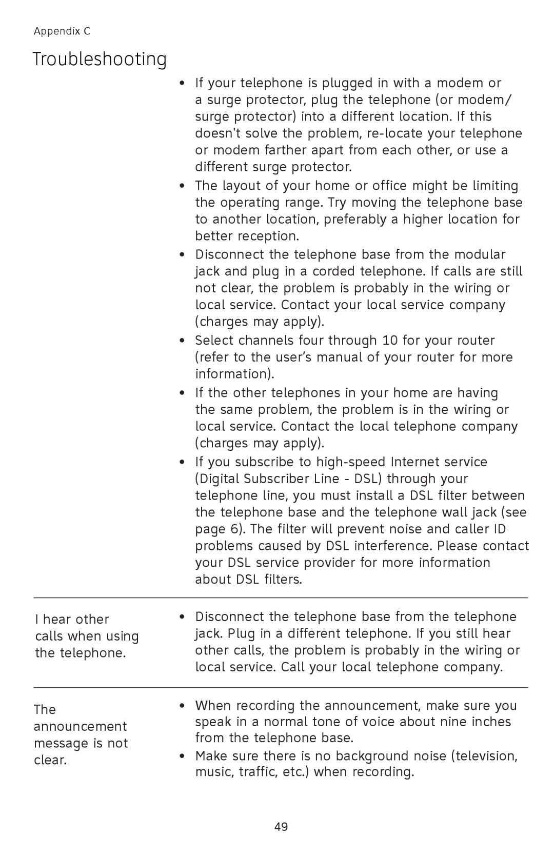 AT&T EL42258, EL42208, EL42308 user manual Troubleshooting 