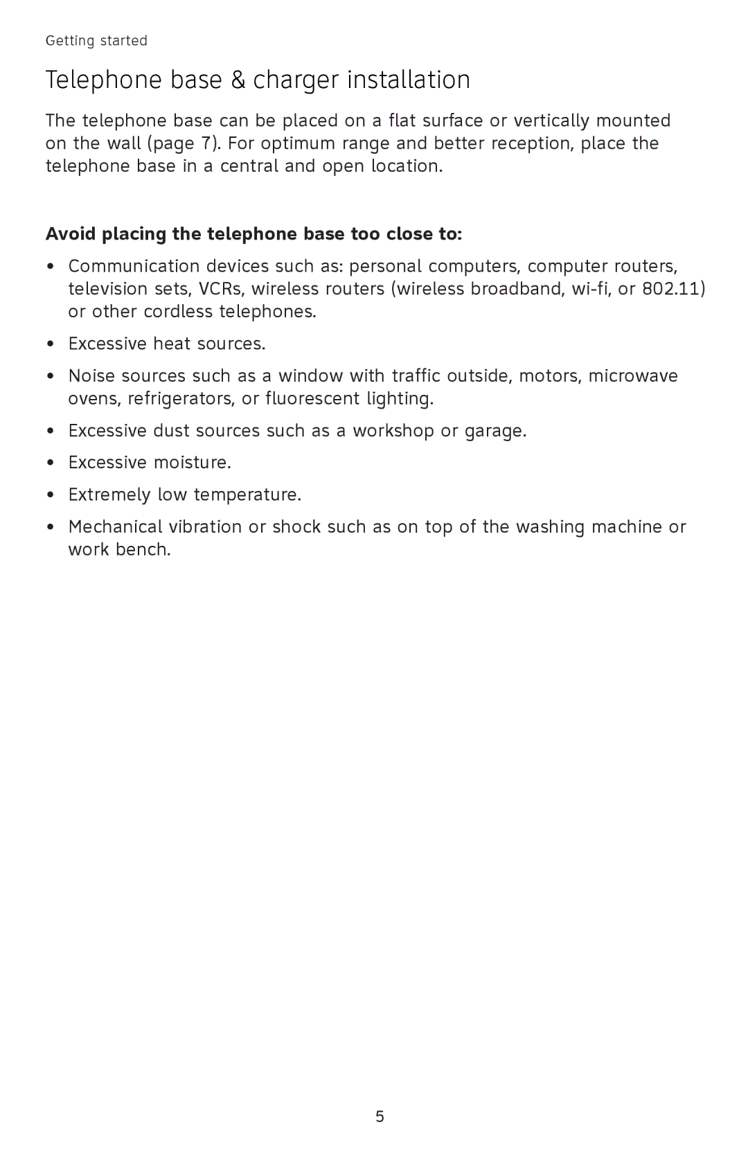 AT&T EL42208, EL42308, EL42258 Telephone base & charger installation, Avoid placing the telephone base too close to 