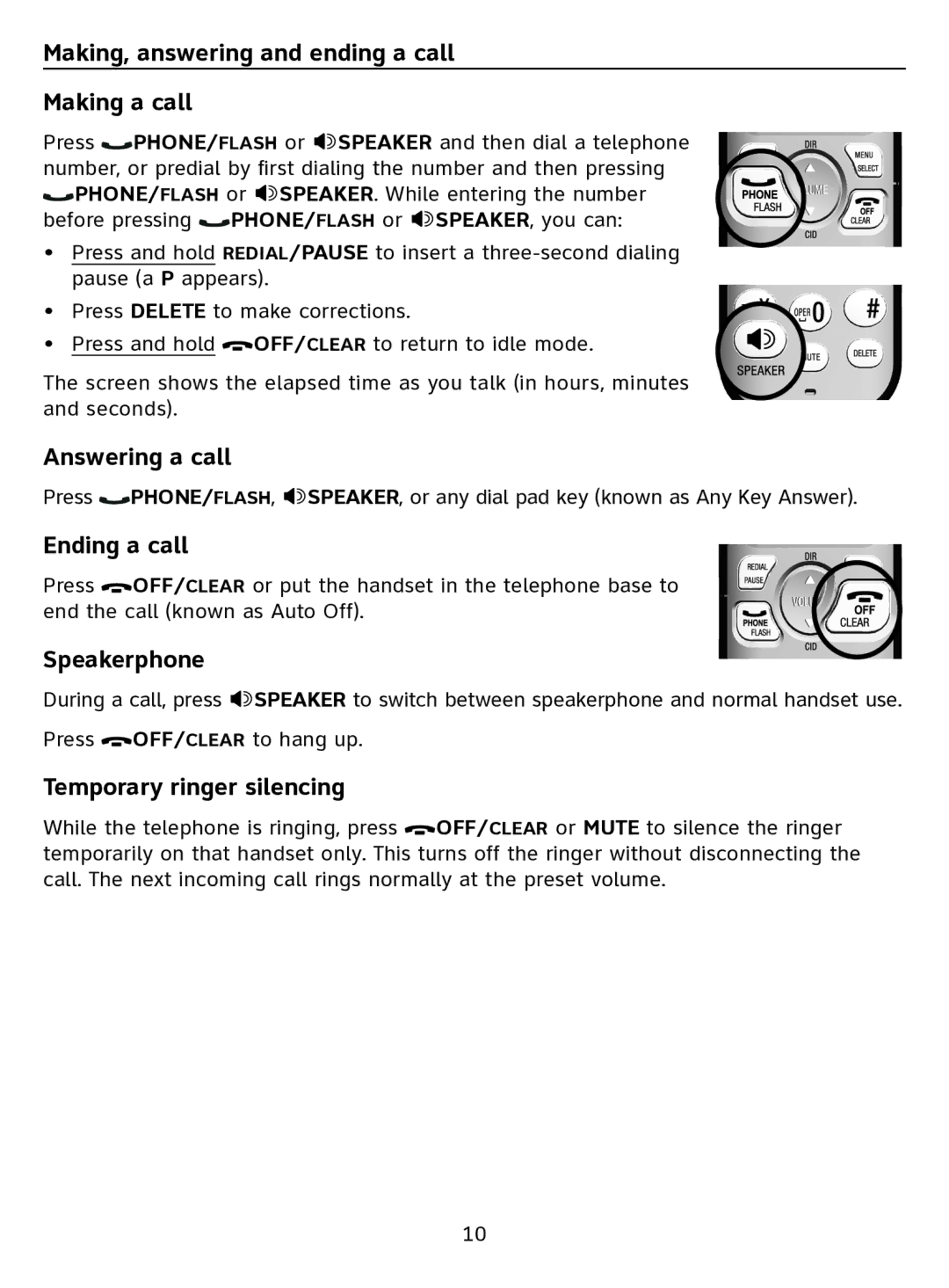 AT&T EL51100 quick start Making, answering and ending a call Making a call, Answering a call, Ending a call, Speakerphone 