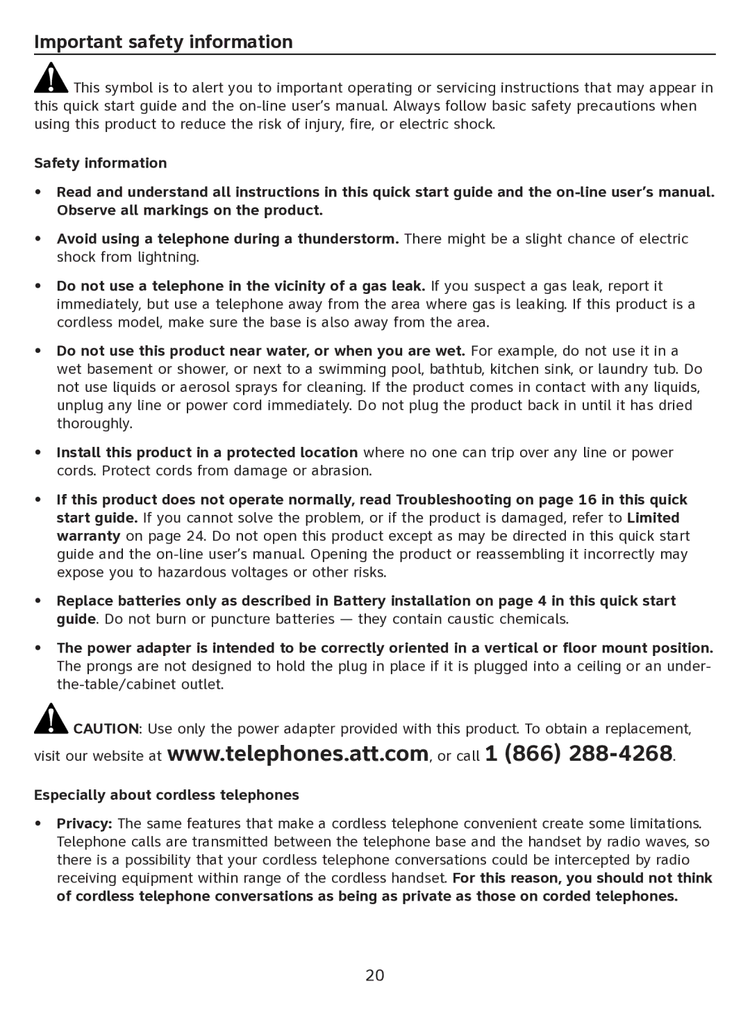 AT&T EL51100 quick start Important safety information 