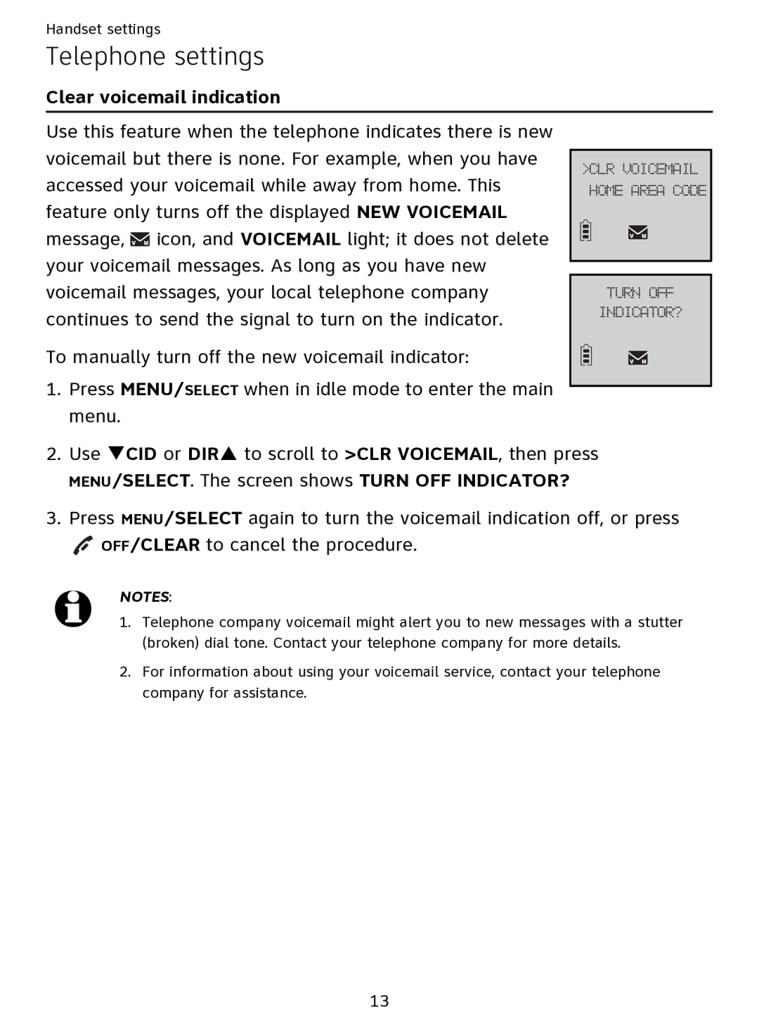 AT&T EL51109 user manual Clear voicemail indication 