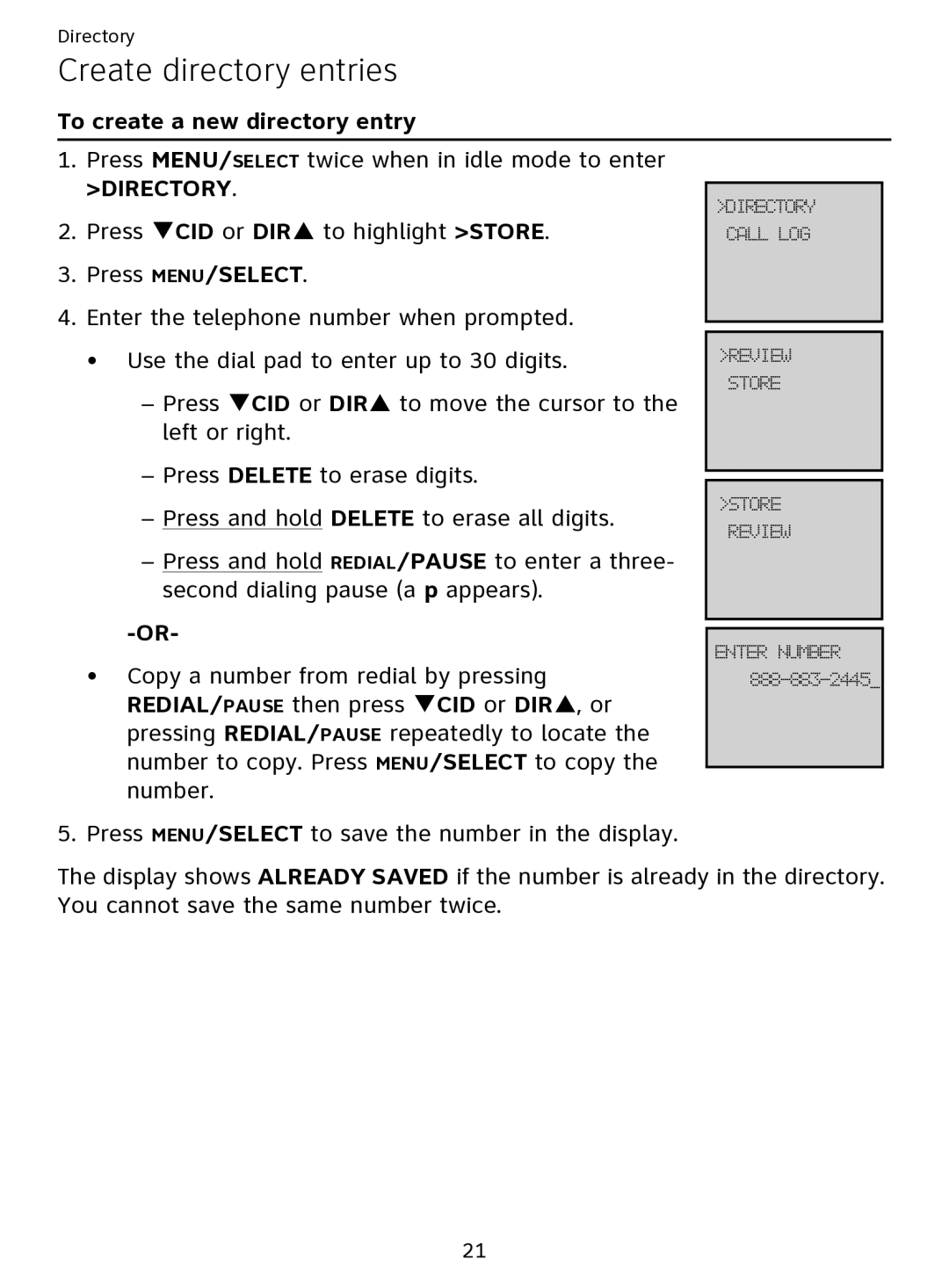 AT&T EL51109 user manual Create directory entries, To create a new directory entry, Directory 