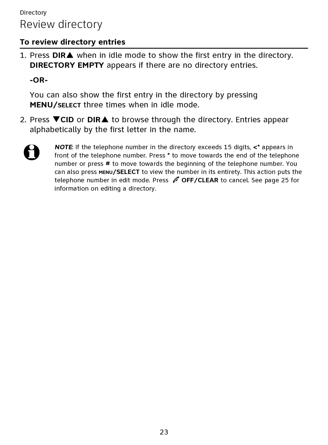 AT&T EL51109 user manual Review directory, To review directory entries 